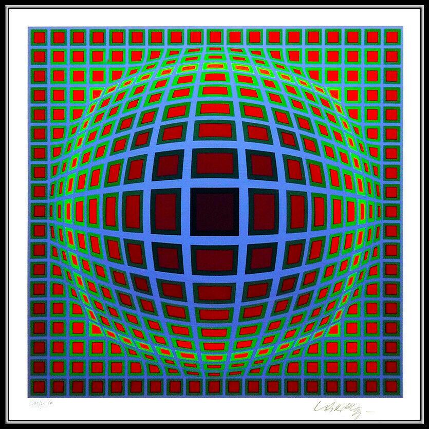 Victor Vasarely Original Screenprint Hand Signed Modern Illusion Titan B Framed 1
