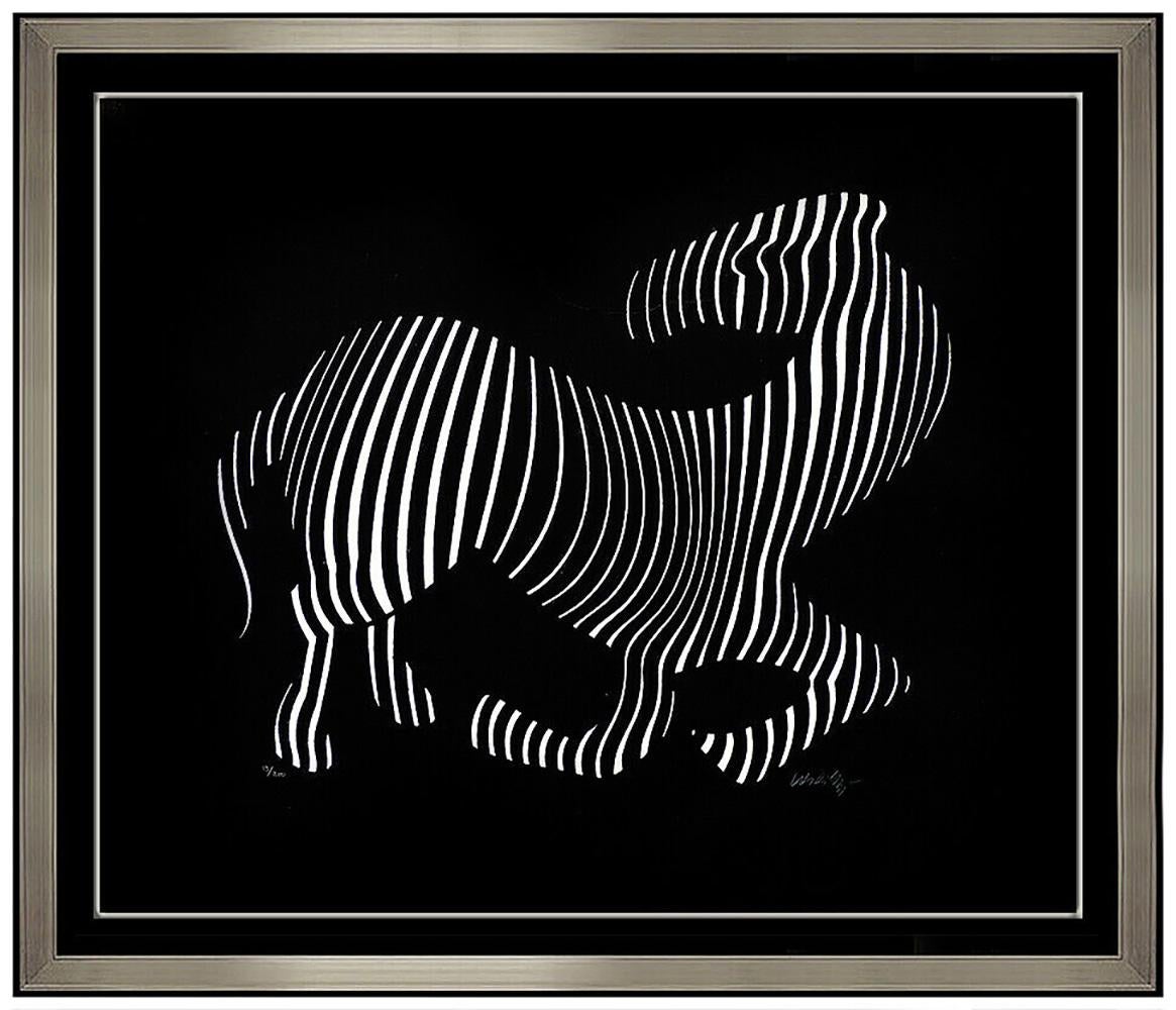 Artiste : Victor Vasarely
Titre : Zèbre - Relief de moulage
Médium : papier moulé en relief 
Numéro d'édition : Edition de 200 (13 sur 200)
Taille de l'œuvre : 31,5 x 38,5 sans cadre
Taille du cadre : 38 x 45 encadré