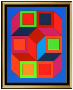 Victor Vasarely Rare Color Silkscreen Large XICO Signed Modern Illusion Artwork