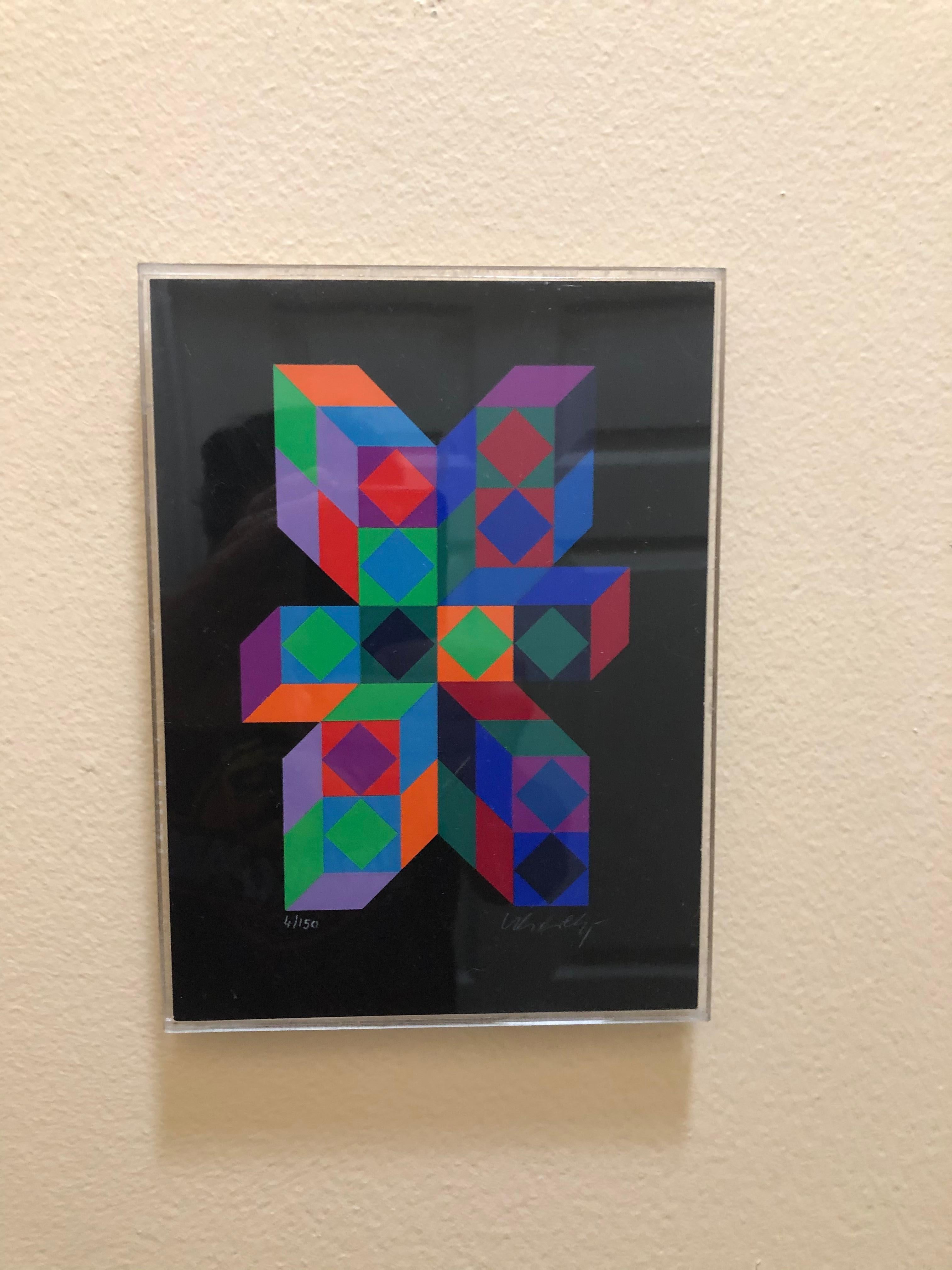 Victor Vasarely: 1906-1997. Well listed Hungarian French artist with auction results for a single print over $100,000. He is considered the grandfather of the op art movement. Size doesn’t always matter and this is one of those examples. Powerful