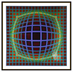 Victor Vasarely Titan B Original Color Screenprint Signed Modern Op Artwork Vega