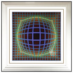 Victor Vasarely Titan B sérigraphie couleur originale signée Modern Op Artwork Vega