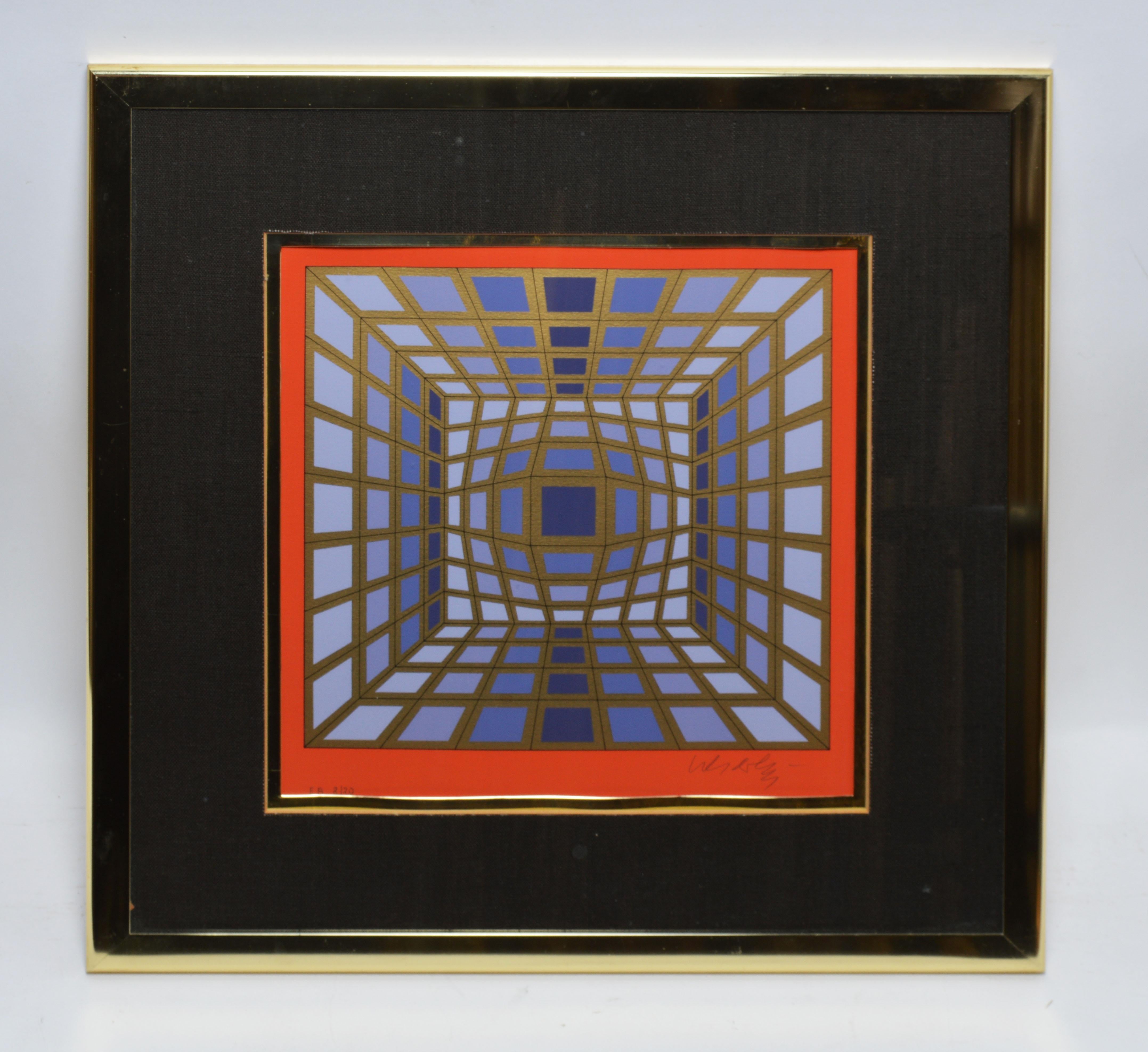 Vintage Signed and Numbered Op Art Abstract Lithograph by Victor Vasarely 1