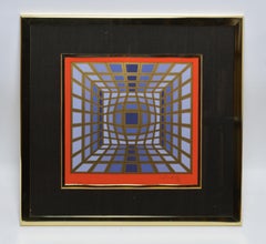 Vintage Signed and Numbered Op Art Abstract Lithograph by Victor Vasarely