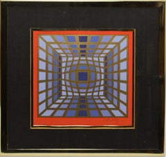 Vintage Signed and Numbered Op Art Abstract Lithograph by Victor Vasarely