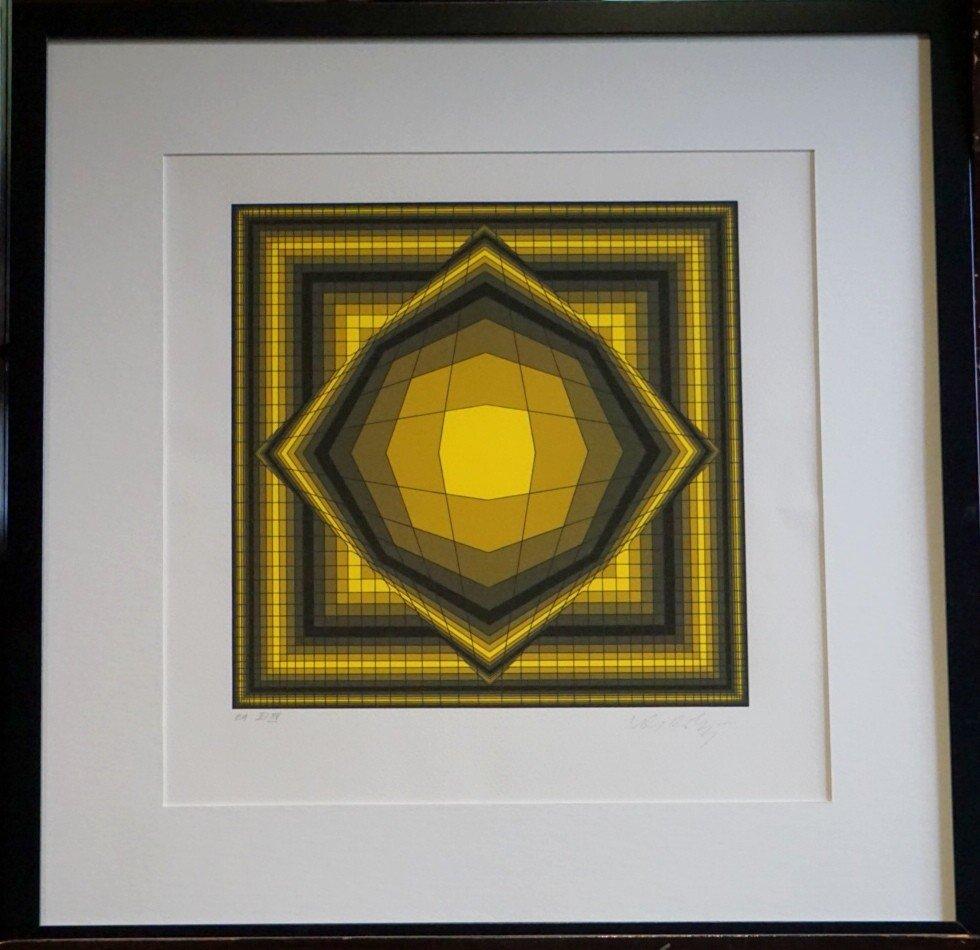 Yellow, Abstract composition, Hand-Signed & Numbered Lithograph, Victor Vasarely 1