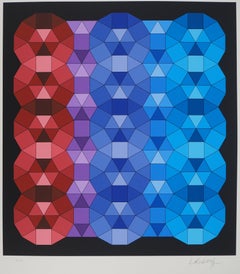 YKA : Cinetic Composition in Red end Blue - Original Screen Print, HANDSIGNED