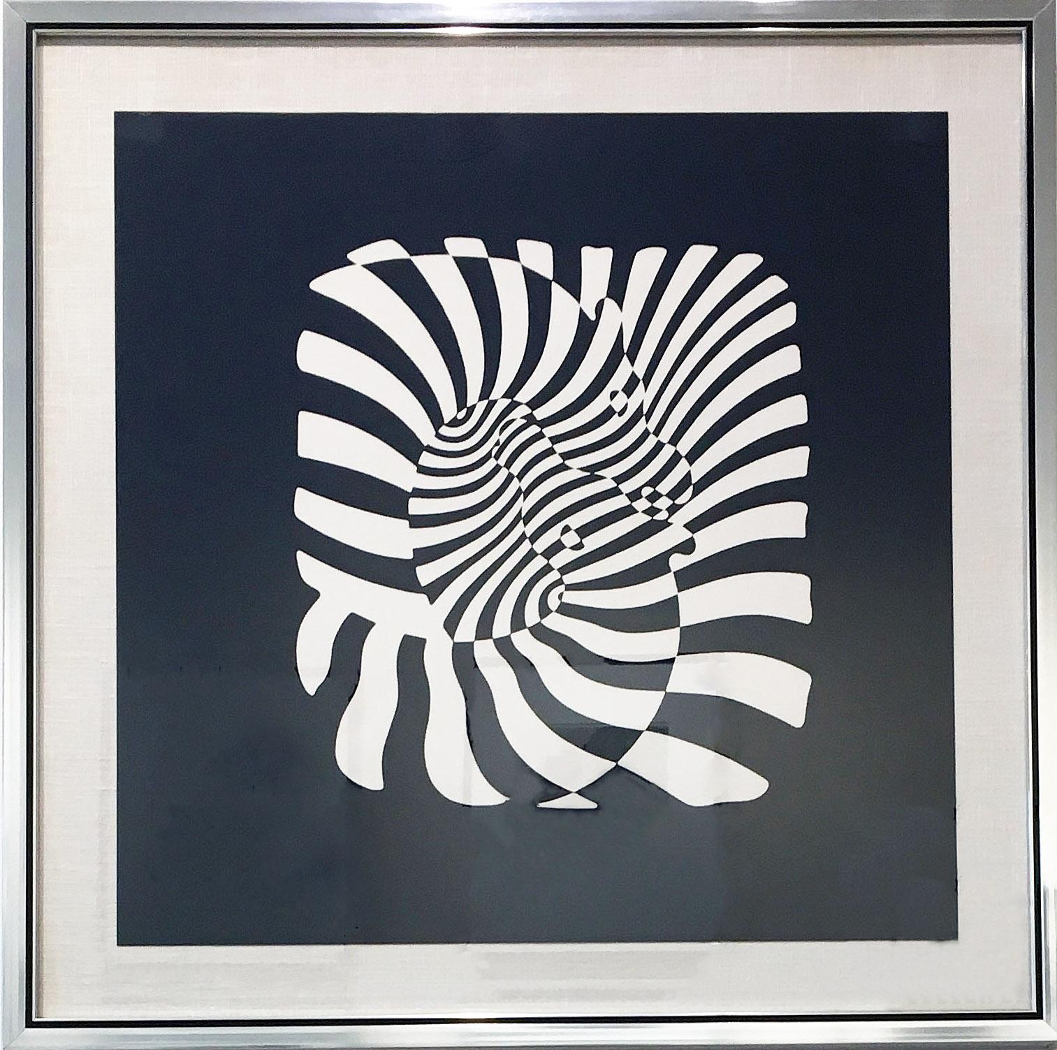Zebra Heads (White on black) - Print by Victor Vasarely
