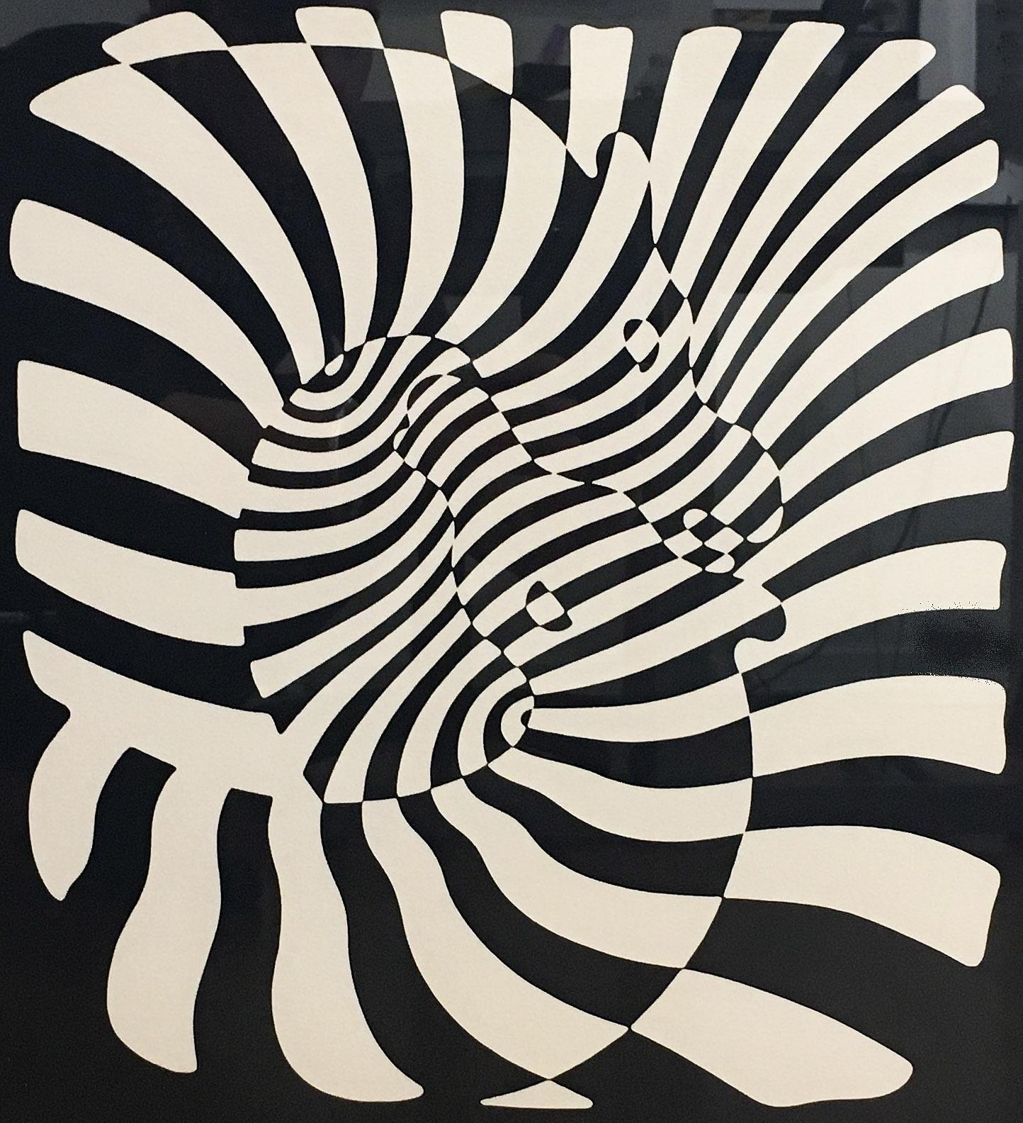 Zebra Heads (White on black) - Op Art Print by Victor Vasarely