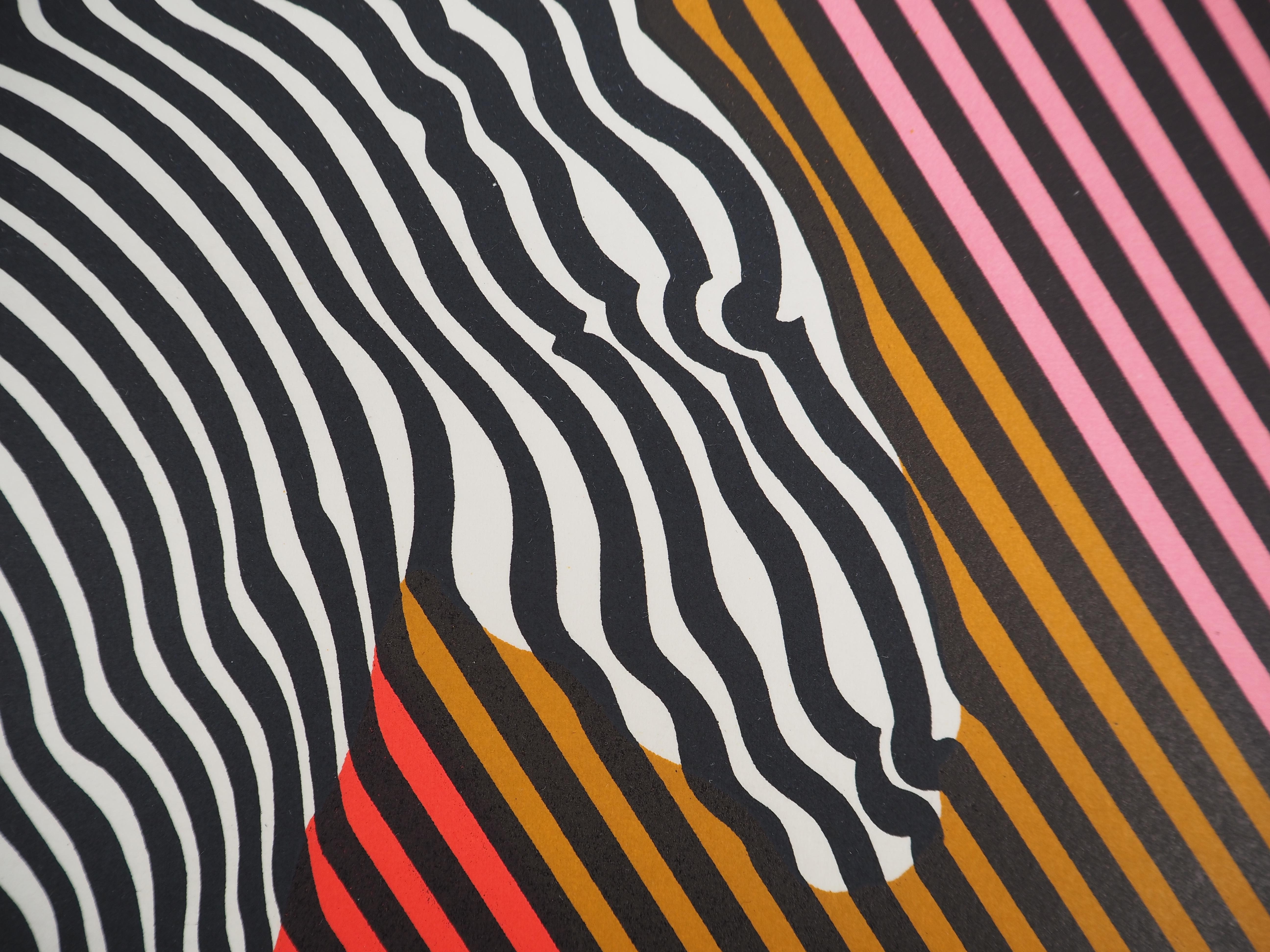 Zebra on a Rainbow (Op Art) - Original Lithograph, HANDSIGNED For Sale 6