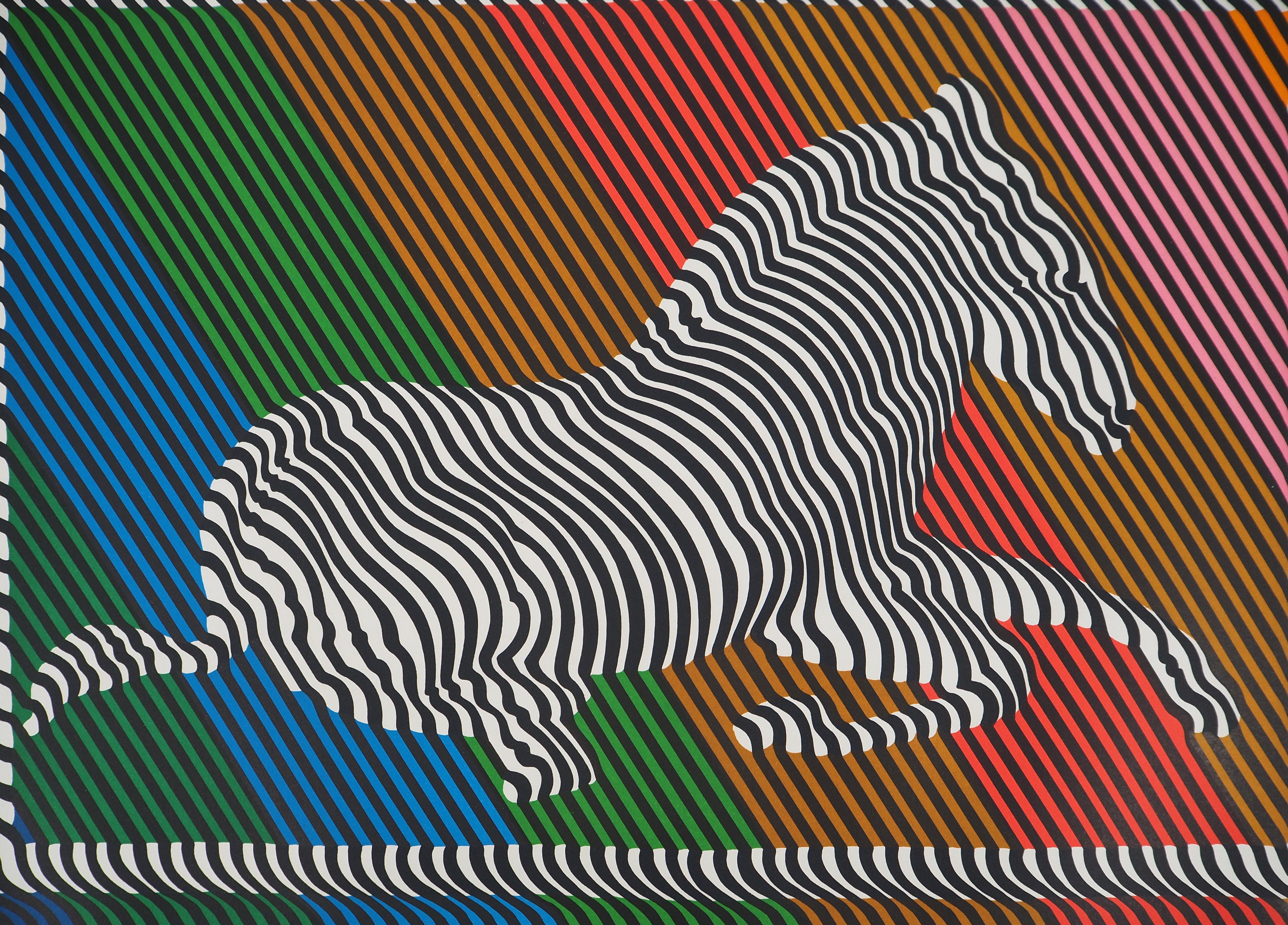 Zebra on a Rainbow (Op Art) - Original Lithograph, HANDSIGNED For Sale 1