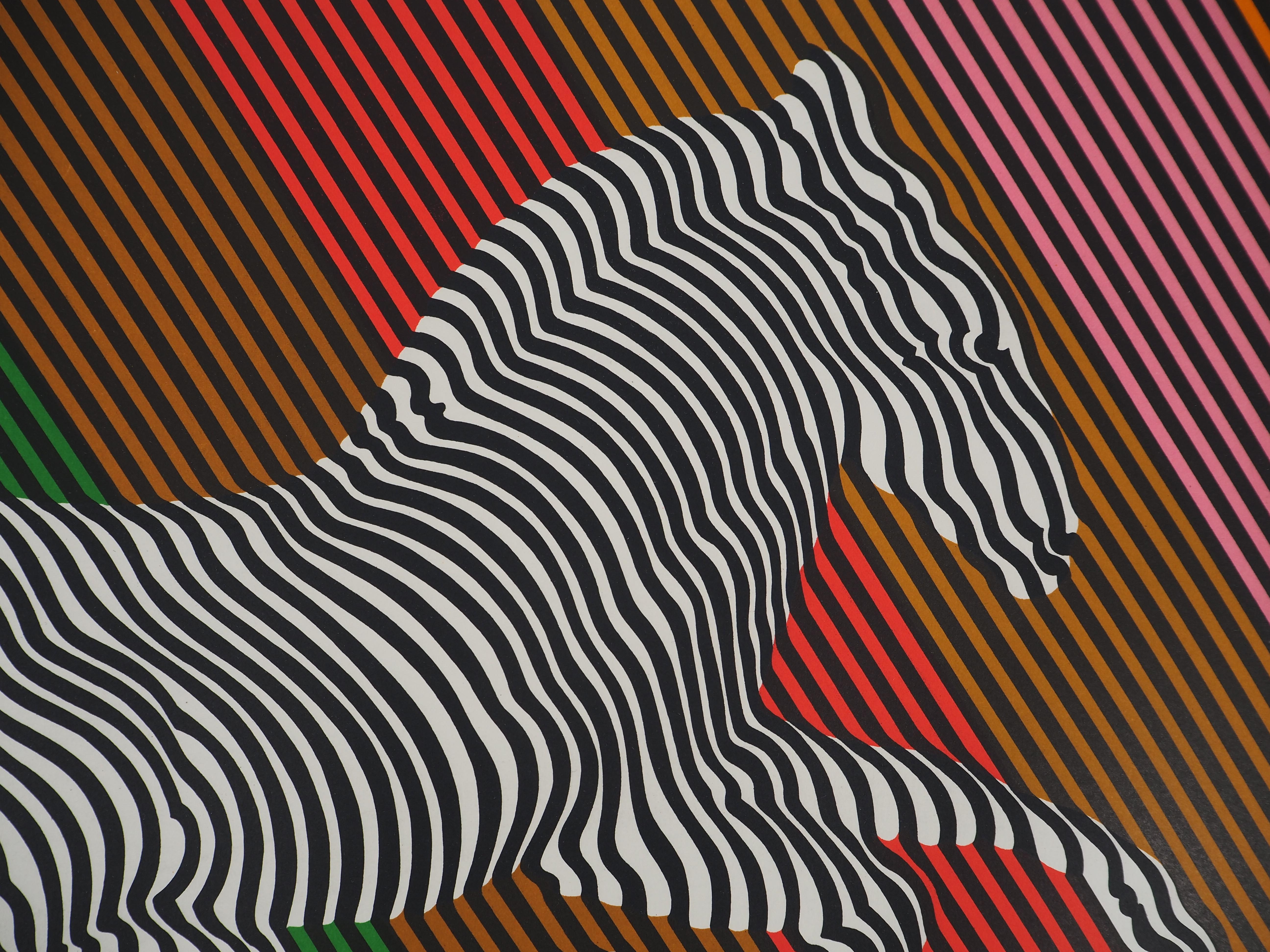 Zebra on a Rainbow (Op Art) - Original Lithograph, HANDSIGNED For Sale 2
