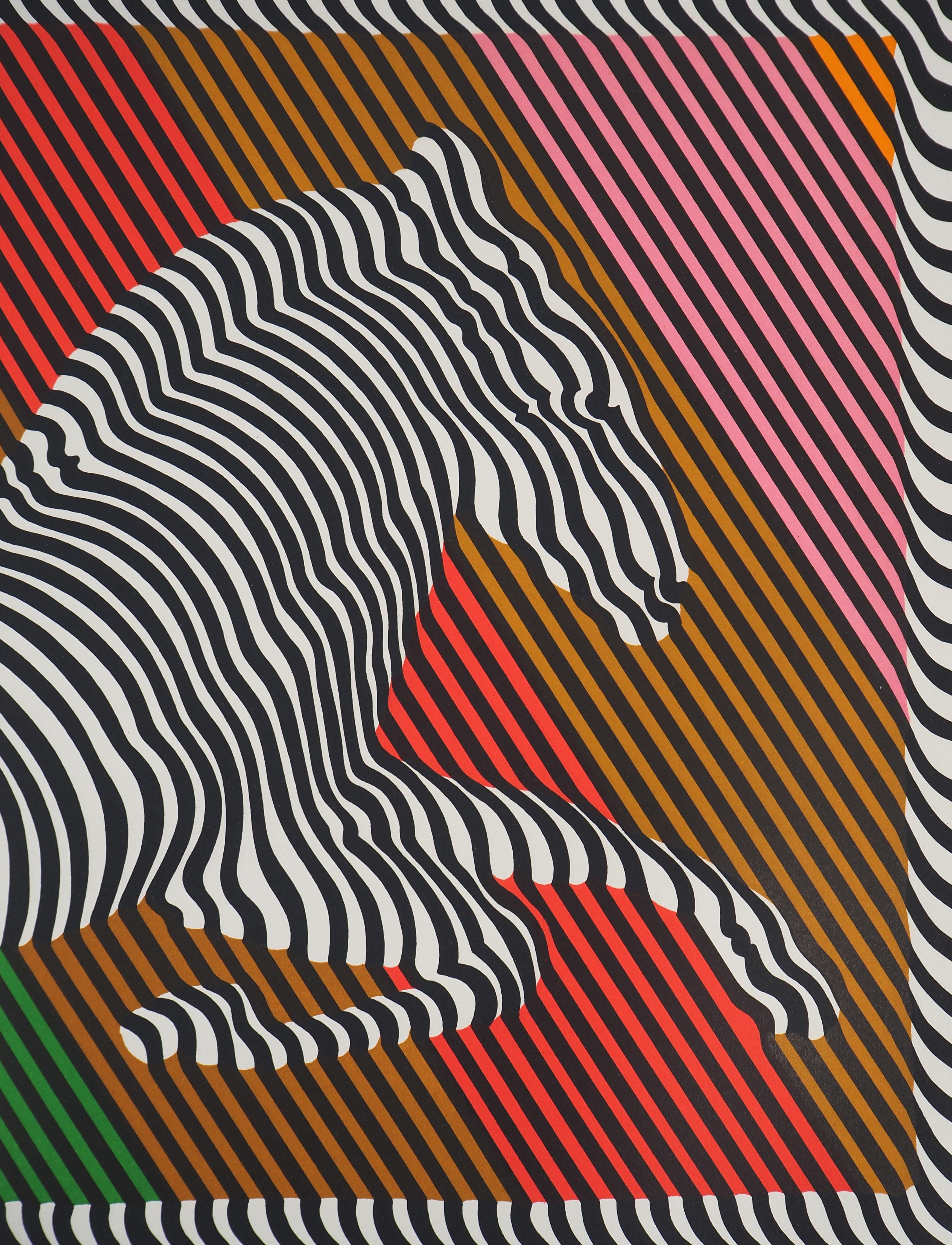 Zebra on a Rainbow (Op Art) - Original Lithograph, HANDSIGNED For Sale 3