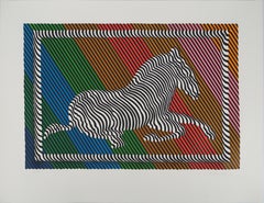 Retro Zebra on a Rainbow (Op Art) - Original Lithograph, HANDSIGNED