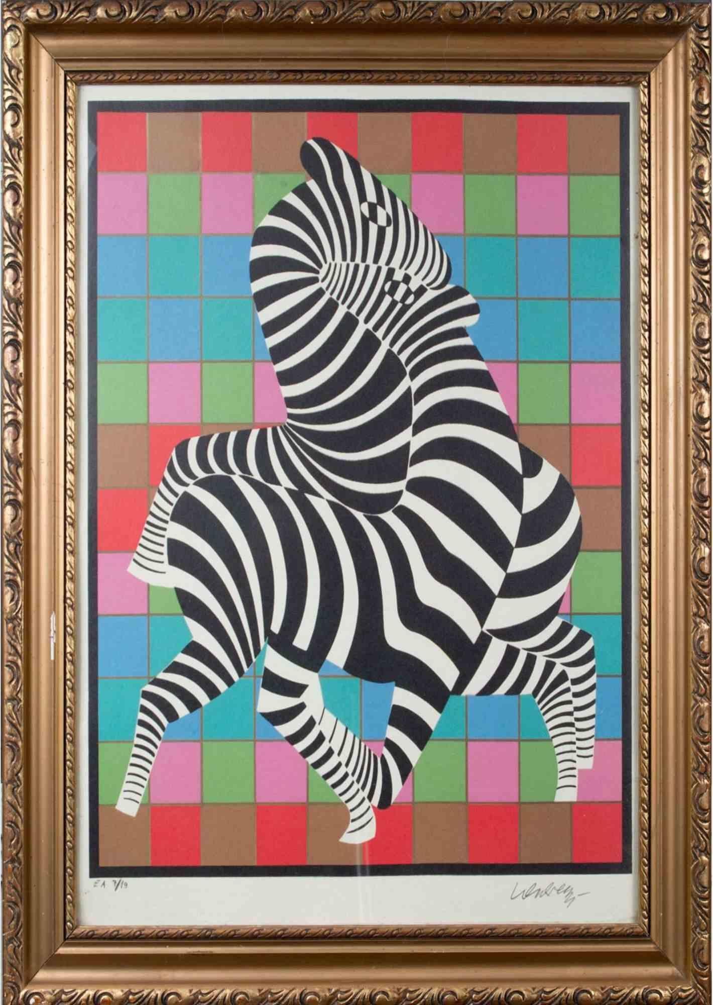 Zebra Zambo - Impression srigraphie par V. Vasarely - 1983 - Print de Victor Vasarely