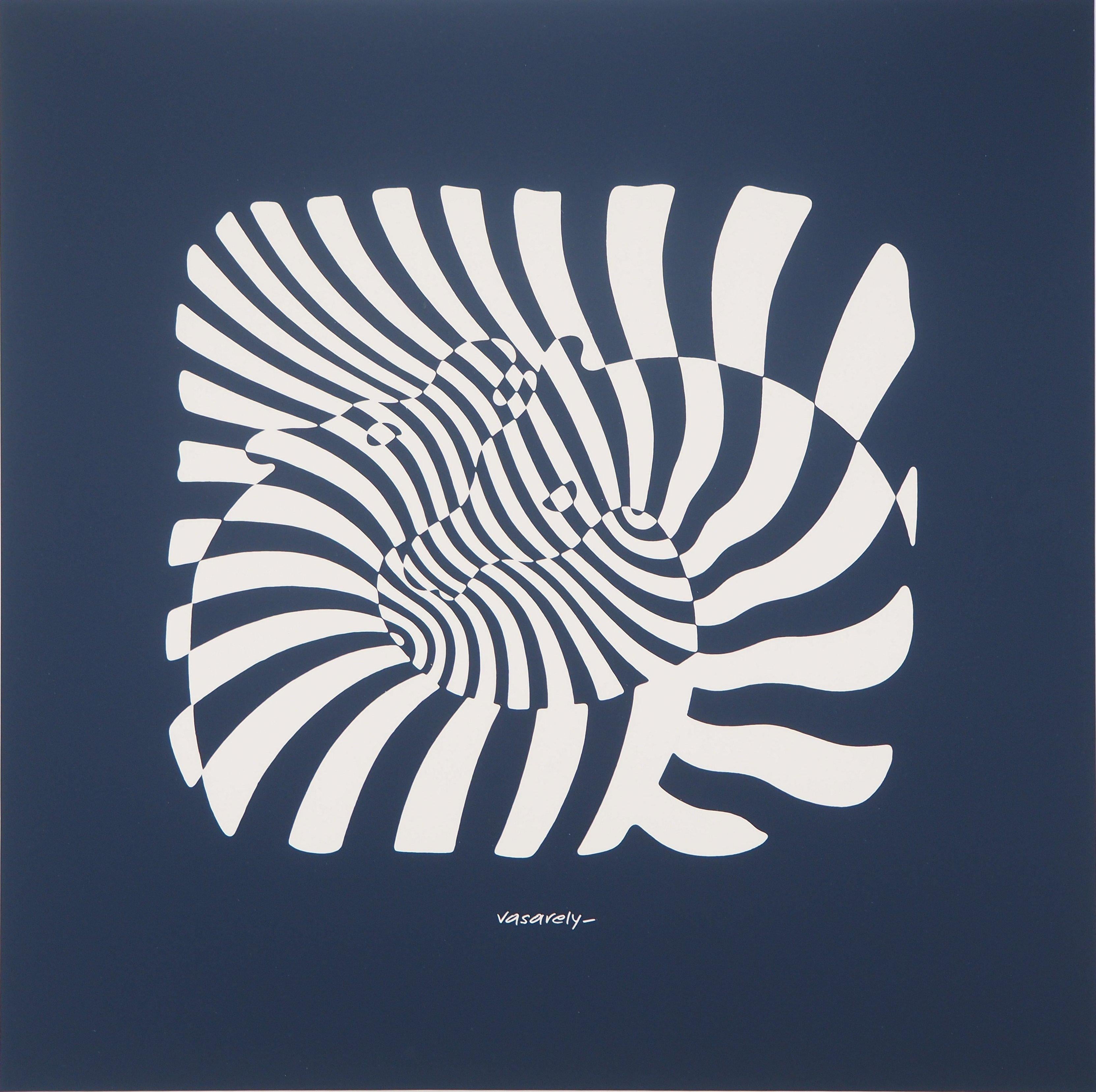 Victor Vasarely Abstract Print - Zebras on blue background - Screen Print, 1975