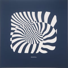 Zebras on blue background - Screen Print, 1975