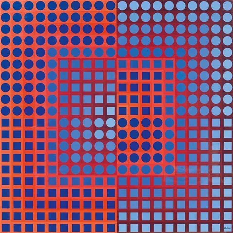 Victor Vasarely Abstract Print – Zoeld Rot/Blau, aus der Kanta-Serie