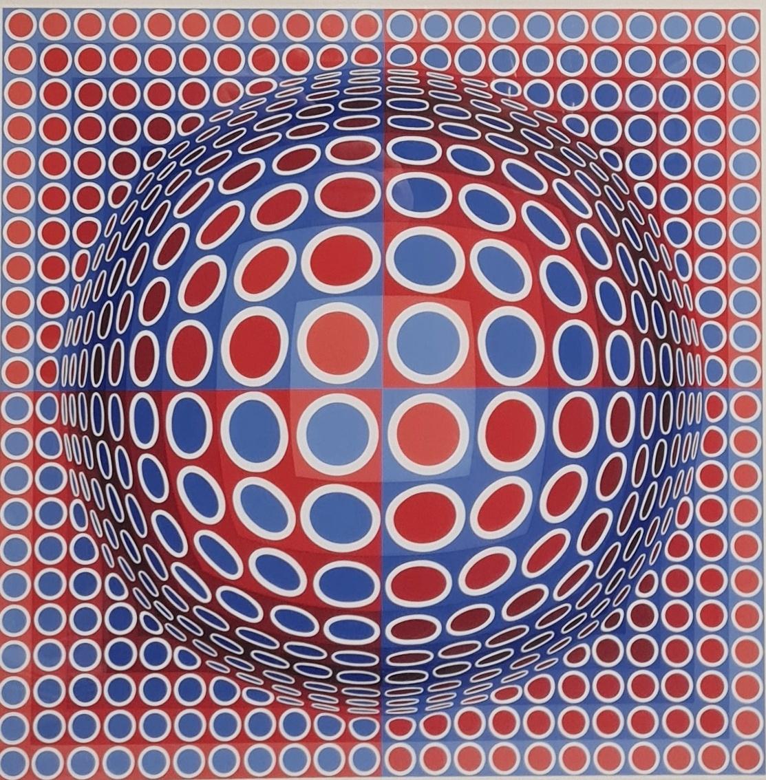 Modern Victor Vasarely Red and Blue Sphere, Signed Limited Edition