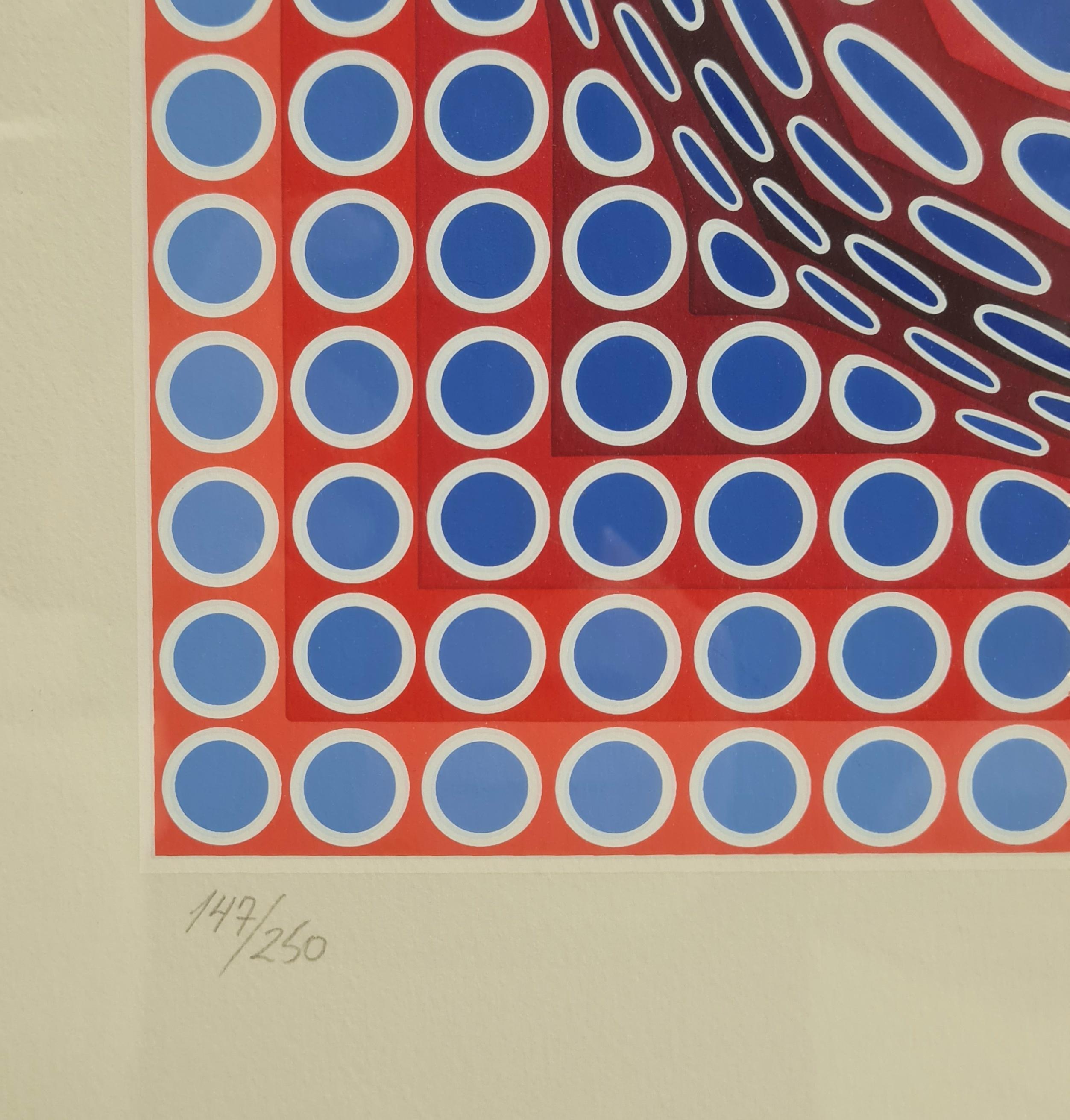 Victor Vasarely Red and Blue Sphere, Signed Limited Edition In Good Condition In Helsinki, FI
