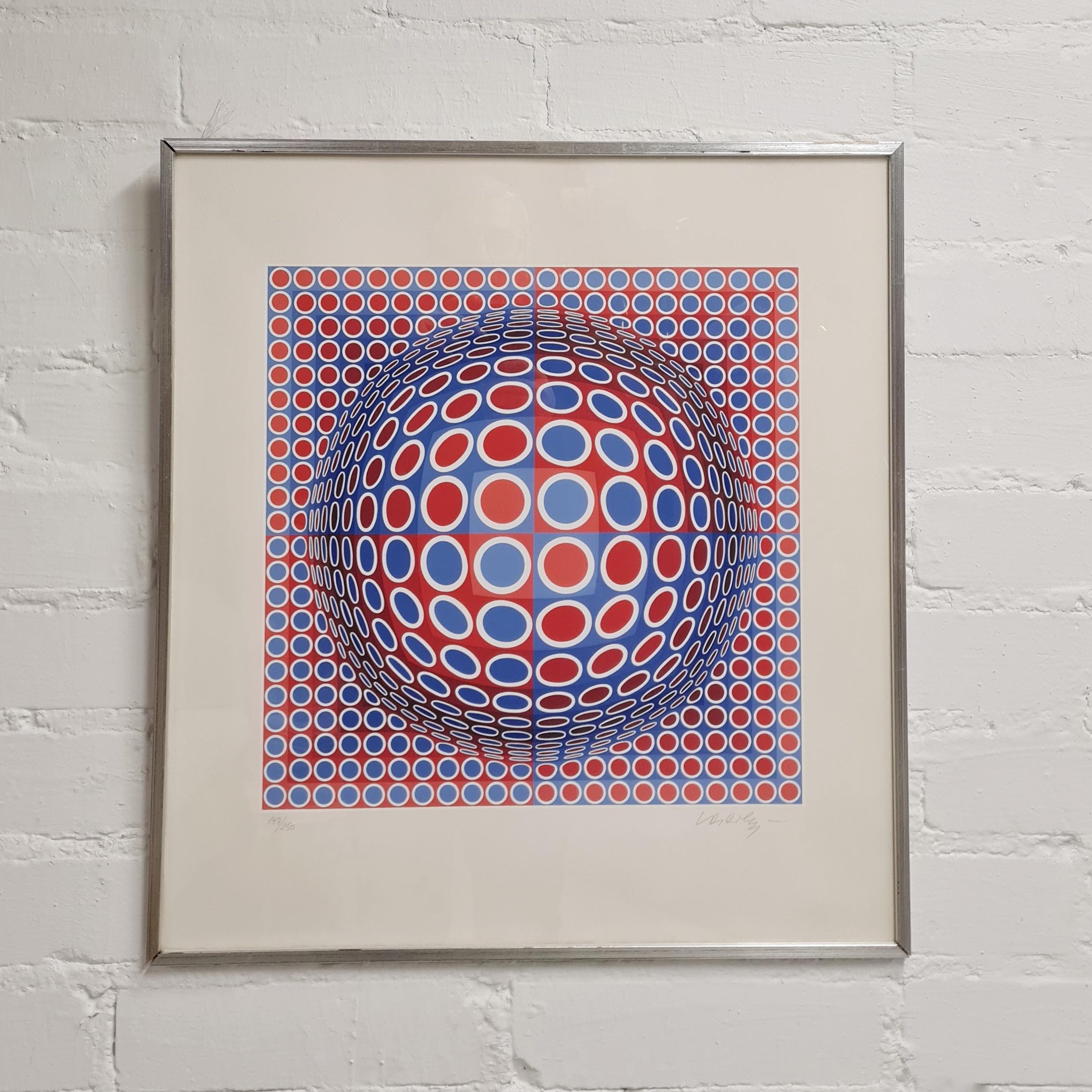 Wood Victor Vasarely Red and Blue Sphere, Signed Limited Edition