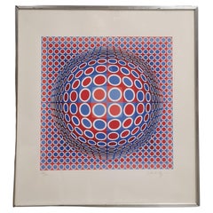 Victor Vasarely Red and Blue Sphere, Signed Limited Edition