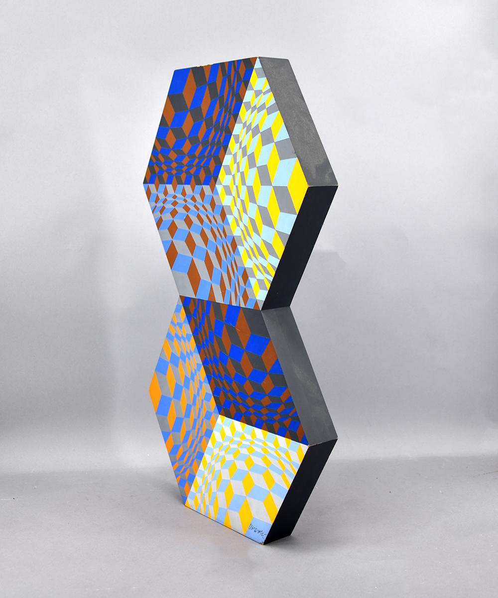 Kettes, 1984 - Brown Abstract Sculpture by Victor Vasarely
