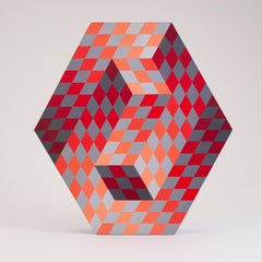 VICTOR VASARELY "GESTALT-RJ" 1975, ACRYLIC ON WOOD OP ART SCULPTURE