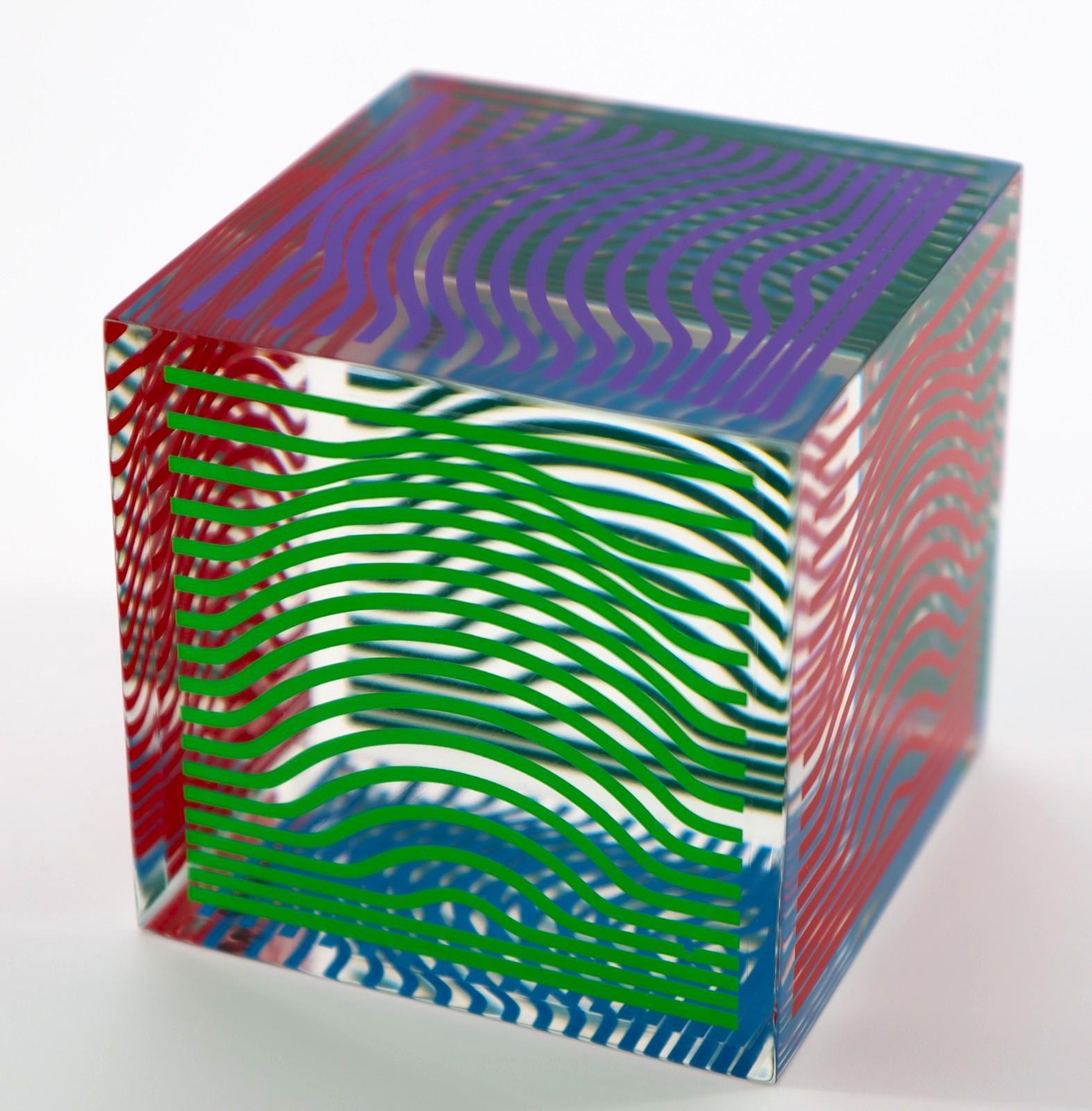 VICTOR VASARELY, MULTI WAVE CUBE, ACRYLIC GLASS SCULPTURE 1970 9