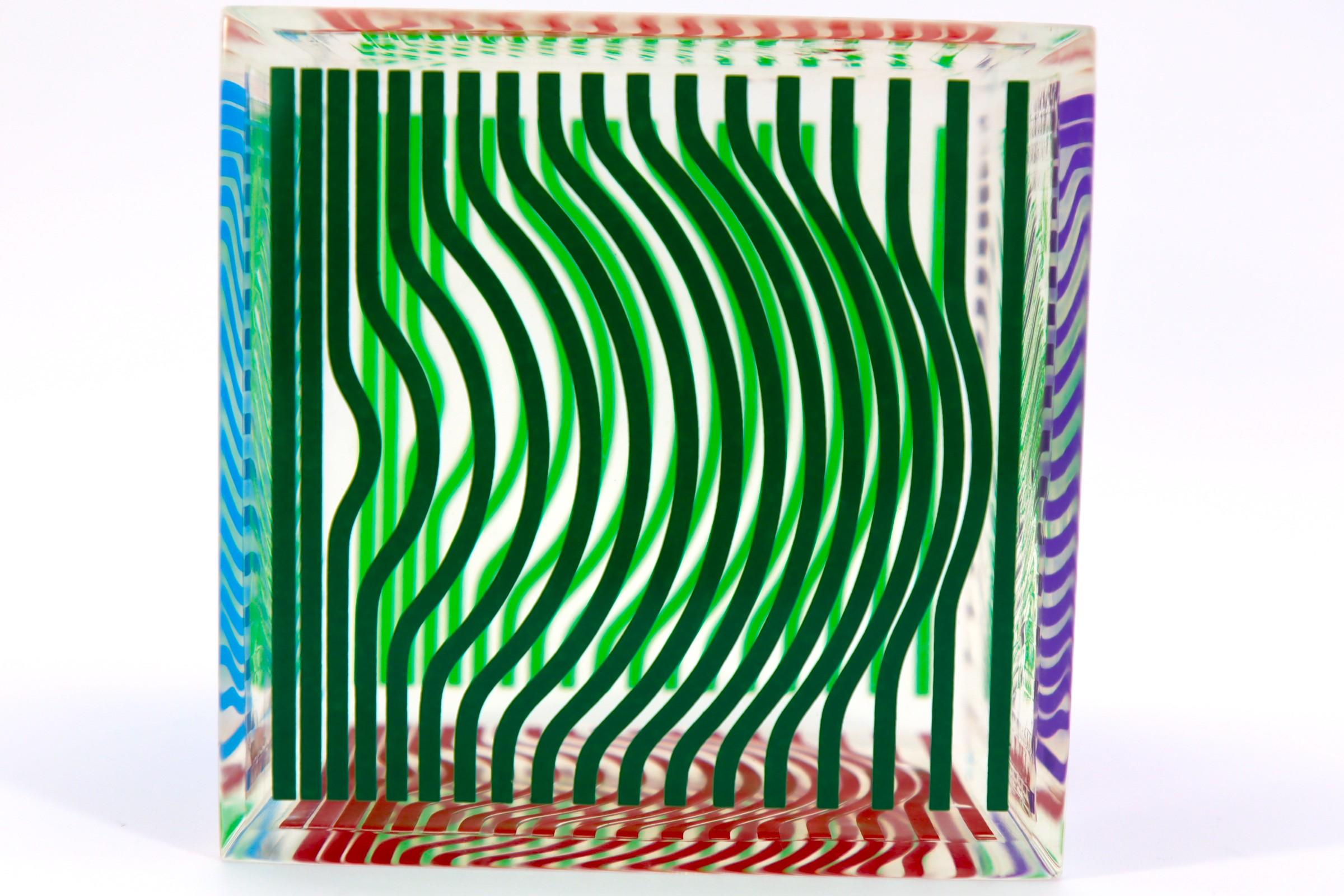 VICTOR VASARELY, MULTI WAVE CUBE, ACRYLIC GLASS SCULPTURE 1970 10