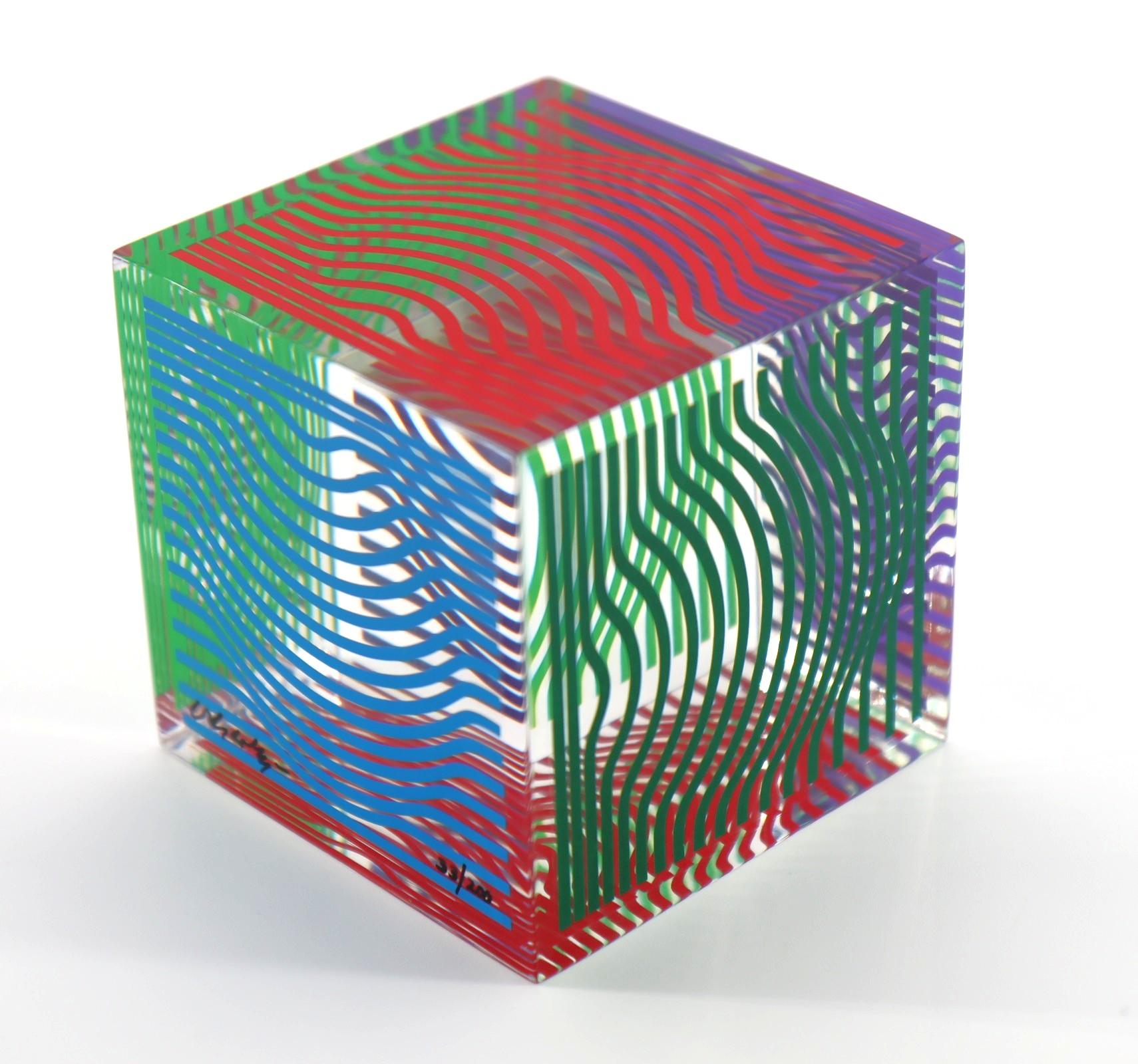 VICTOR VASARELY, MULTI WAVE CUBE, ACRYLIC GLASS SCULPTURE 1970 11