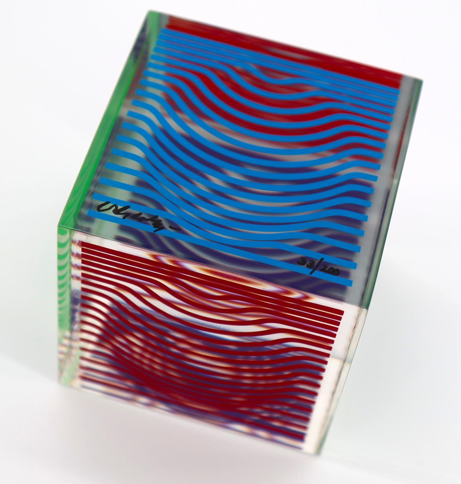 VICTOR VASARELY, MULTI WAVE CUBE, ACRYLIC GLASS SCULPTURE 1970 3