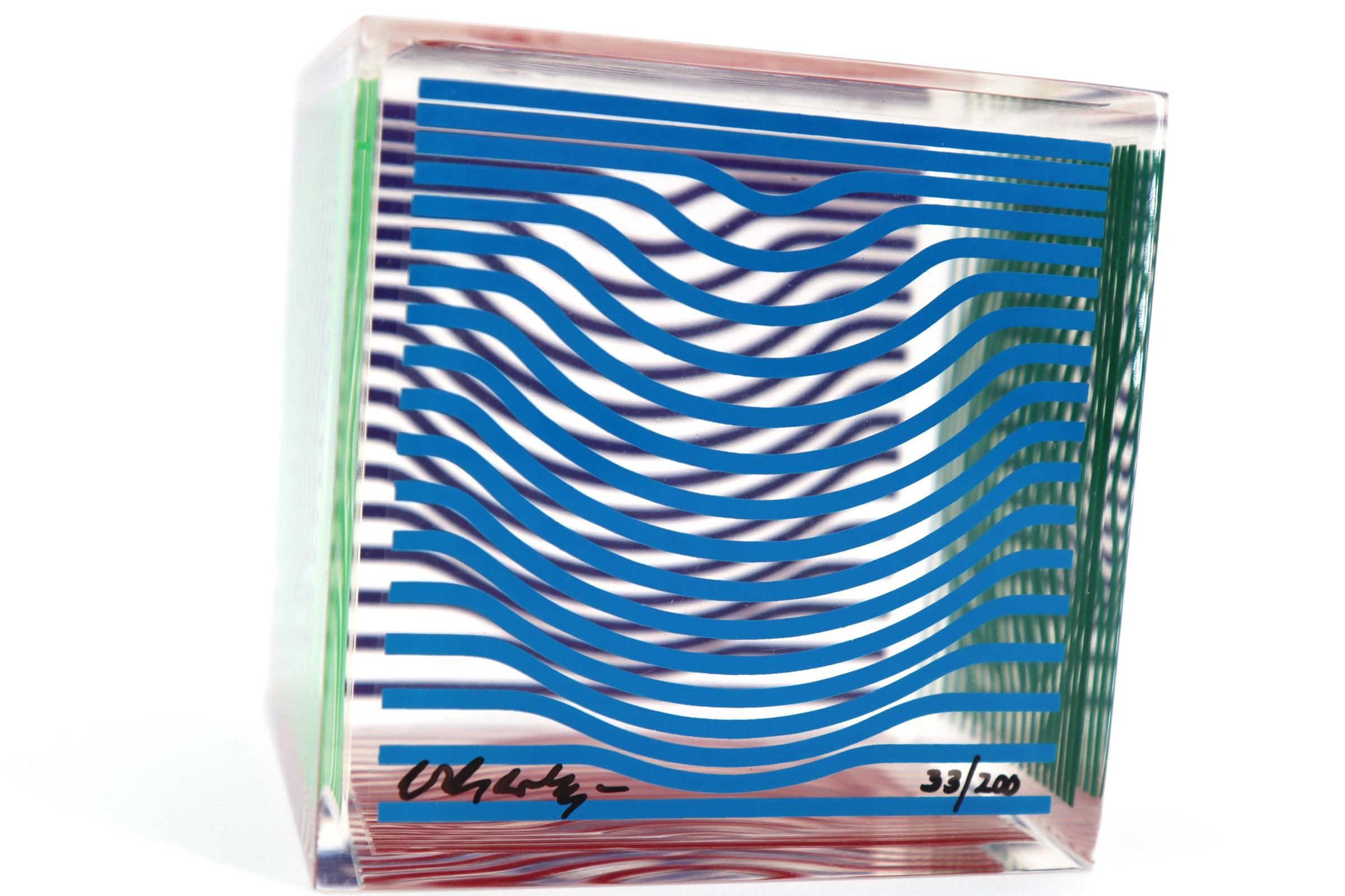 VICTOR VASARELY, MULTI WAVE CUBE, ACRYLIC GLASS SCULPTURE 1970 4