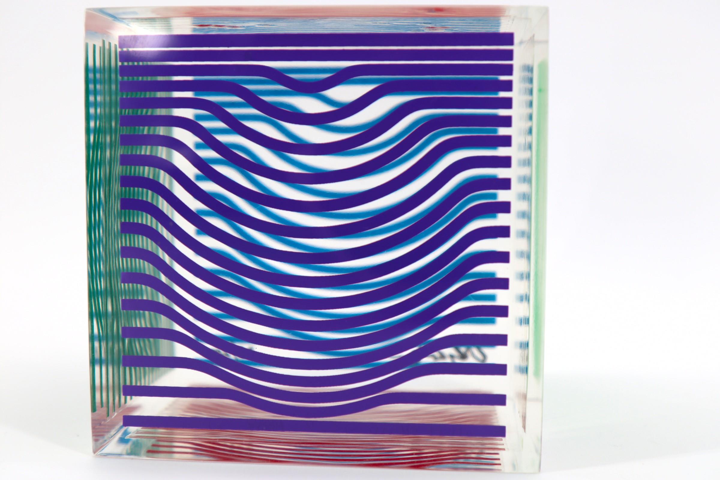 VICTOR VASARELY, MULTI WAVE CUBE, ACRYLIC GLASS SCULPTURE 1970 6