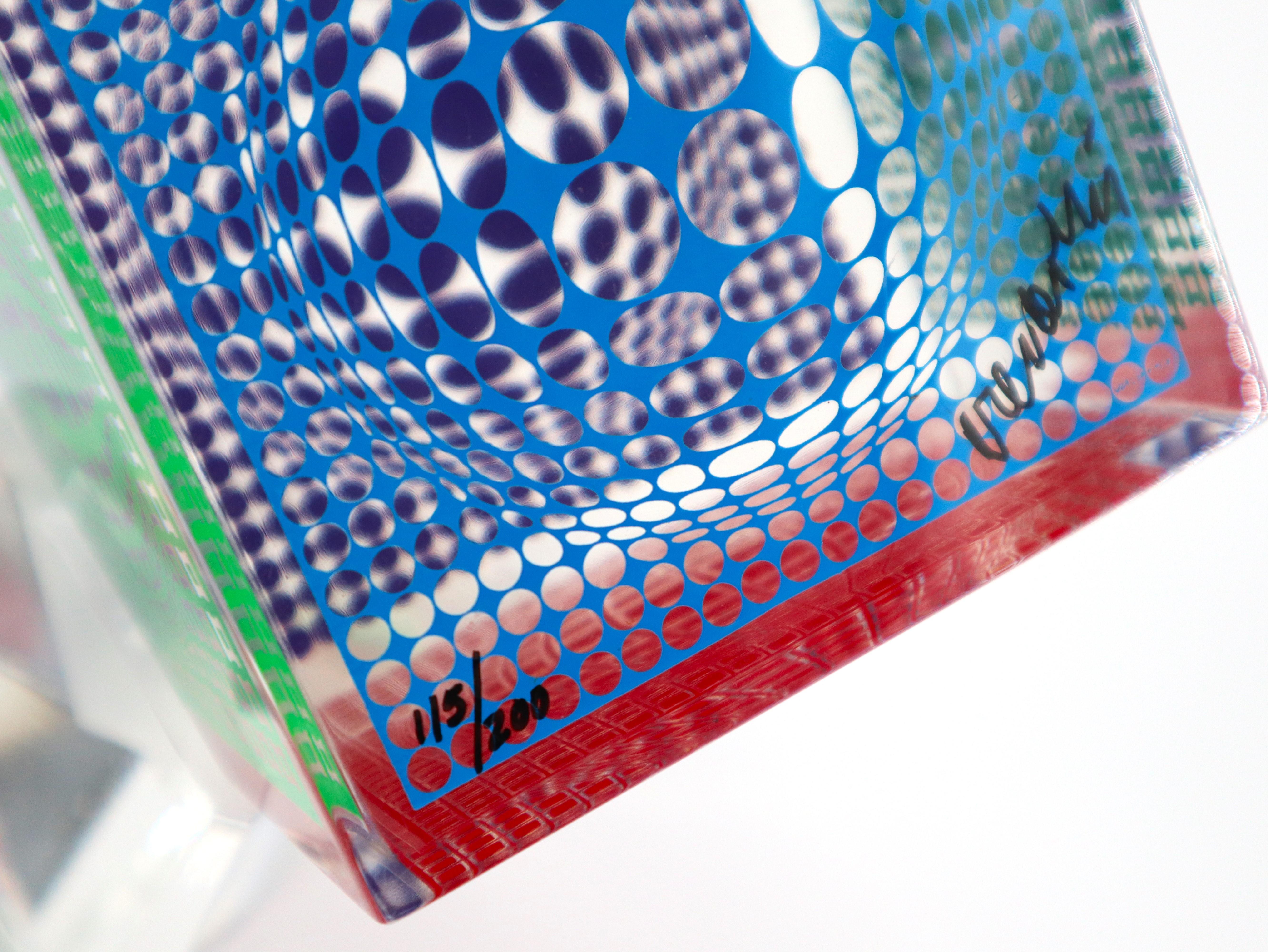 VICTOR VASARELY, CUBO MULTI ONDA, SCULTURA IN VETRO ACRILICO 1