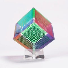 VICTOR VASARELY, MULTI WAVE CUBE, ACRYLIC GLASS SCULPTURE