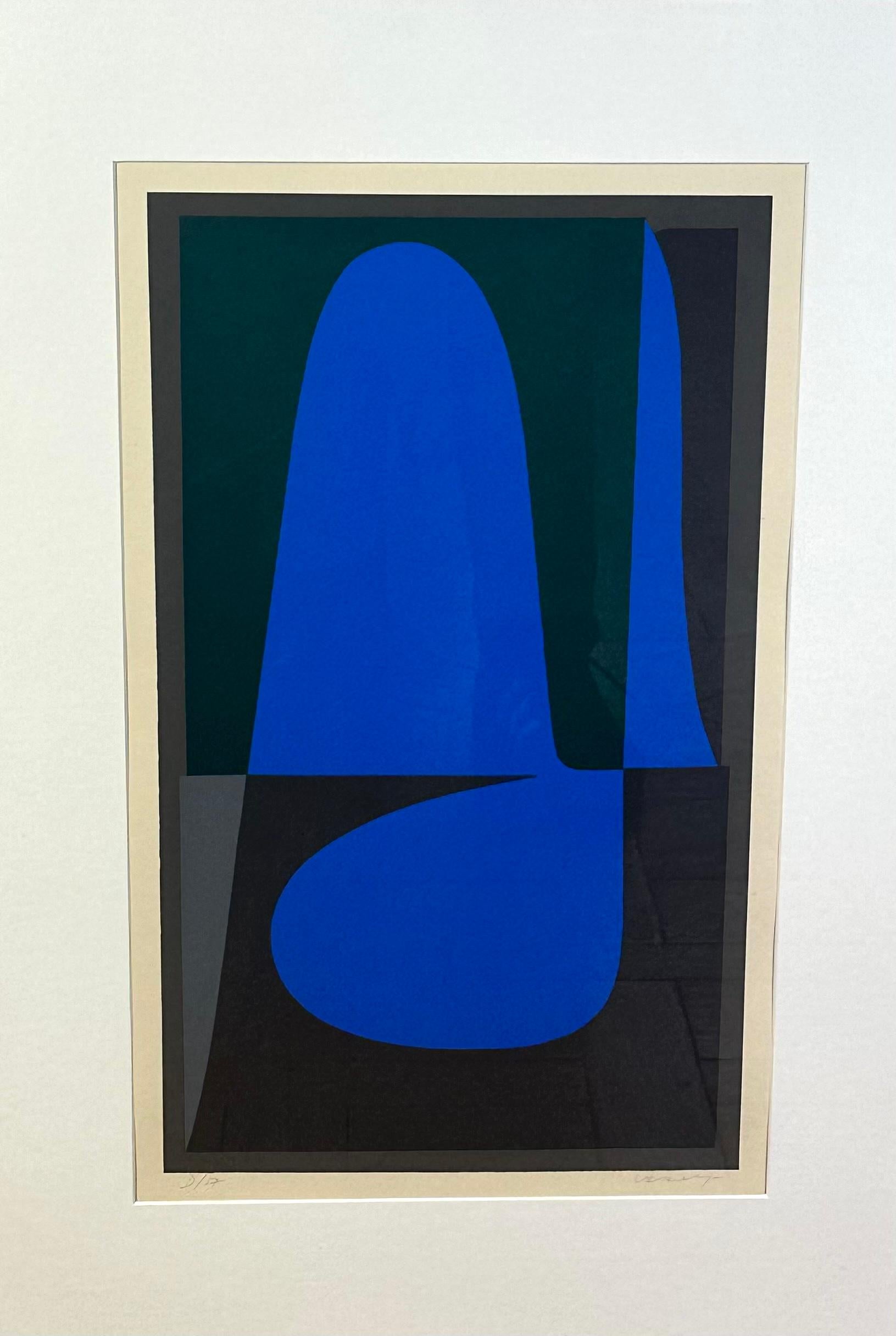Victor  VASARELY, sérigraphie, composition bleue et noire signée et numérotée D/57 Bon état - En vente à Paris, FR