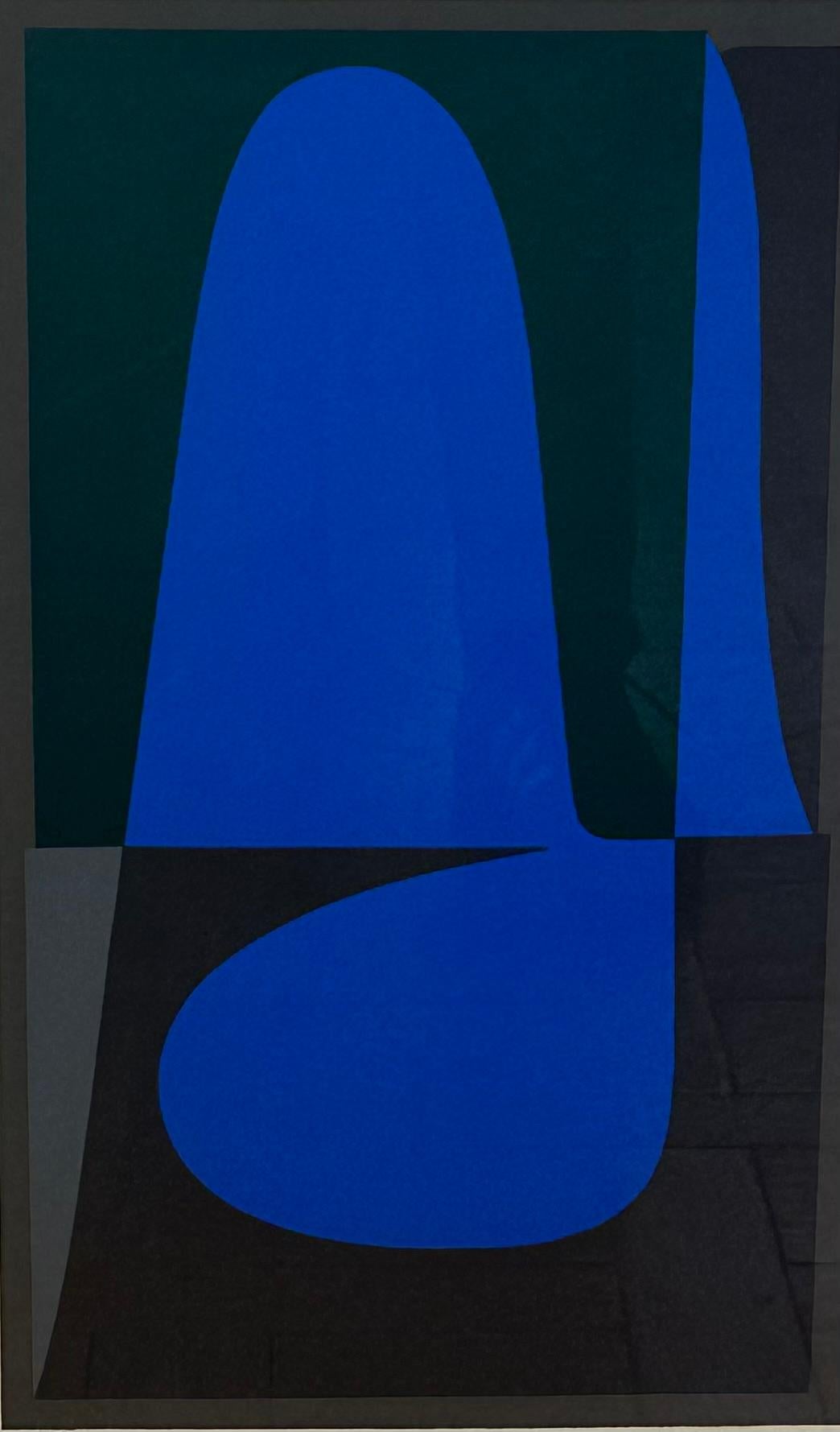 Papier Victor  VASARELY, sérigraphie, composition bleue et noire signée et numérotée D/57 en vente