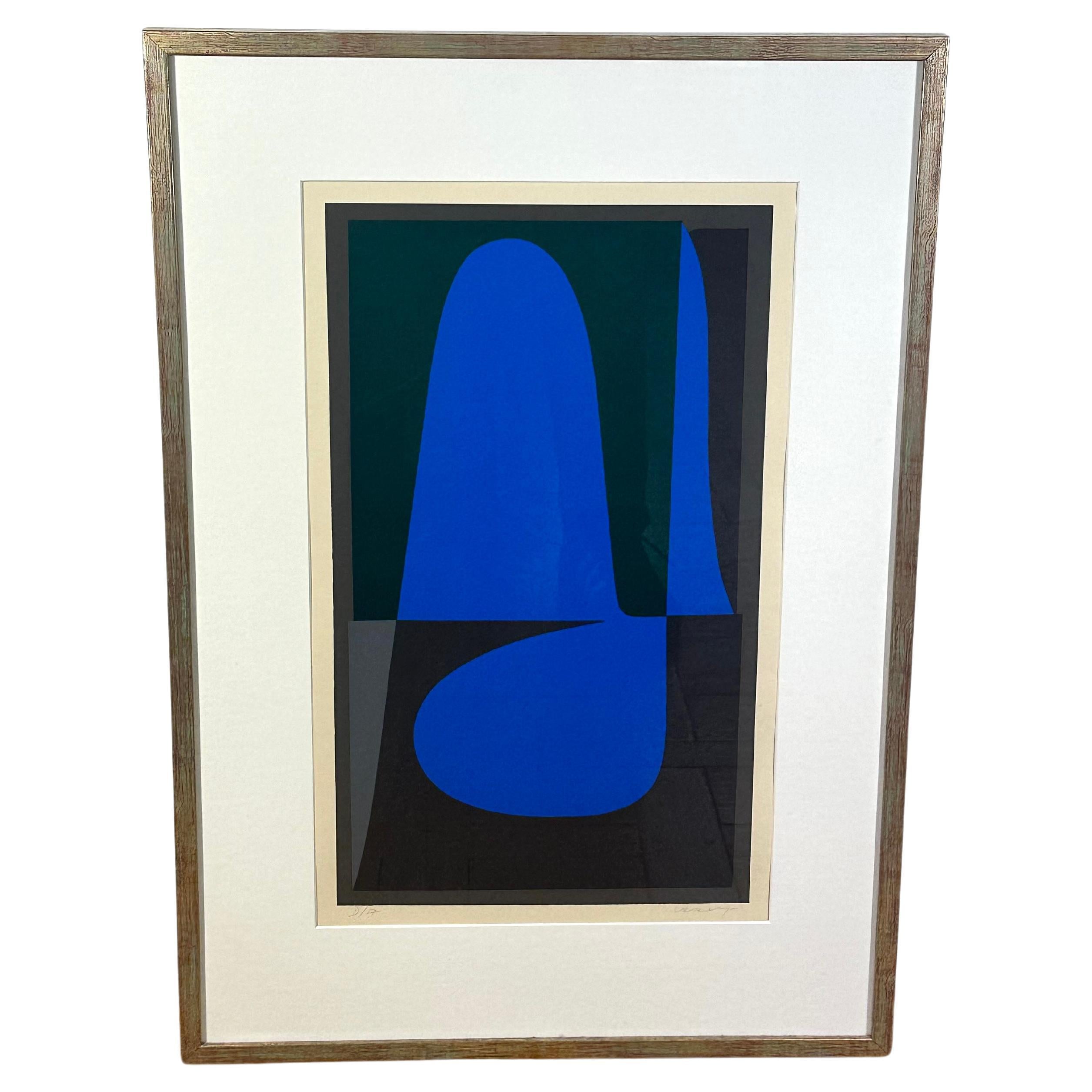 Victor  VASARELY, serigrafia, composizione in blu e nero firmata e numerata D/57