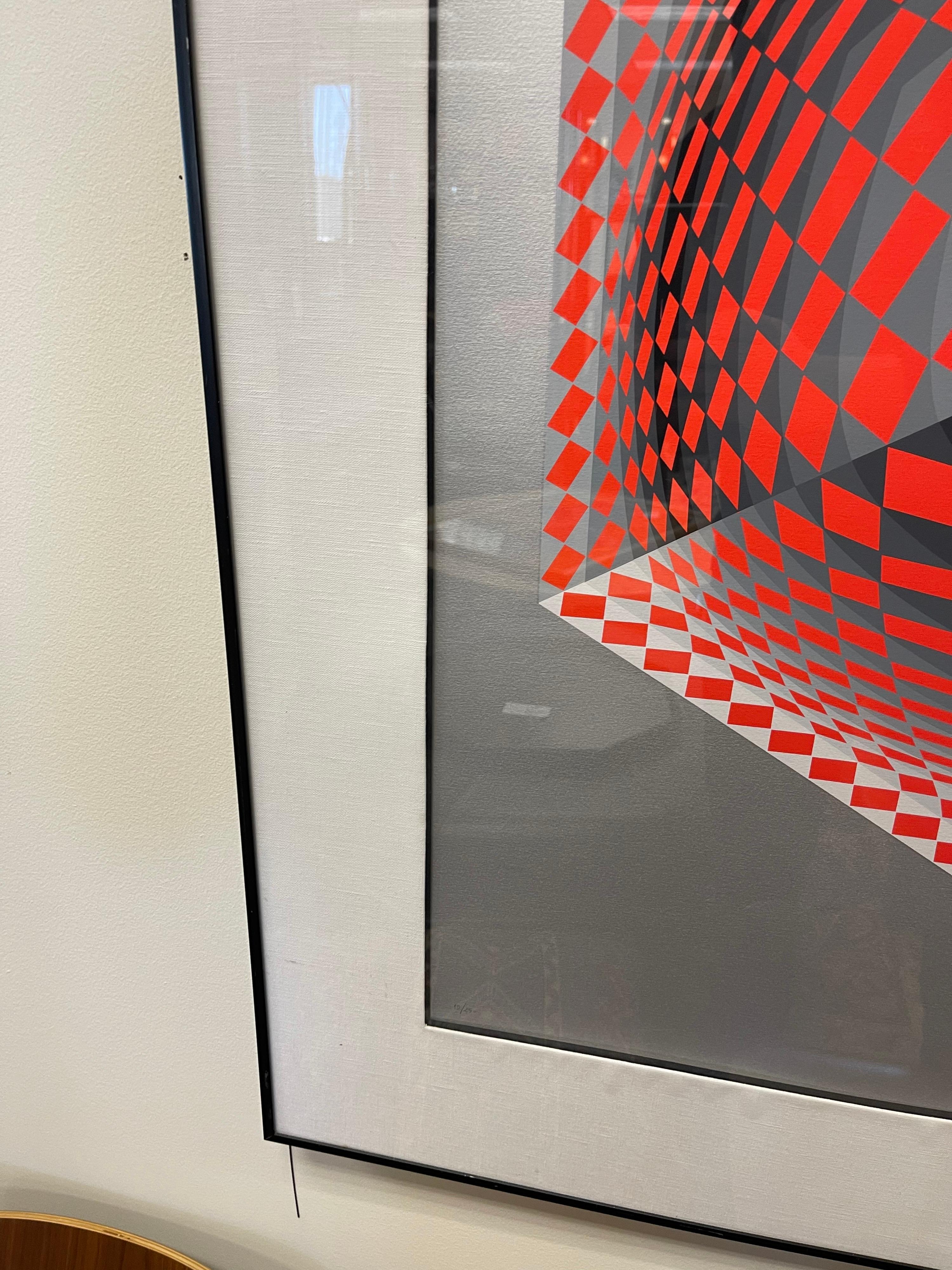 Chrome Victor Vasarely Signed and Numbered Limited Edition Serigraph Iconic Op Art 