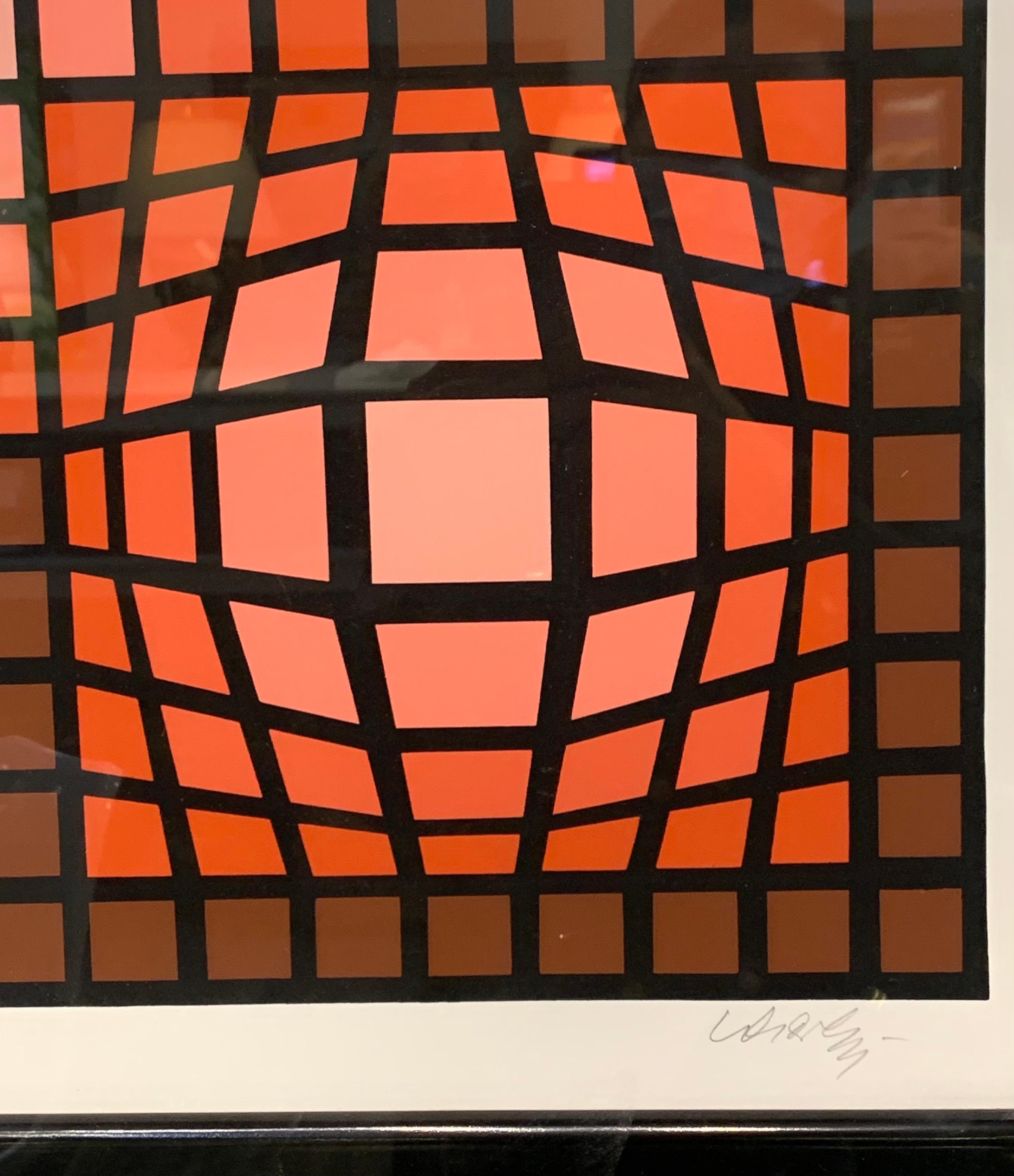 French Victor Vasarely Signed and Numbered Serigraph in Lucite Box