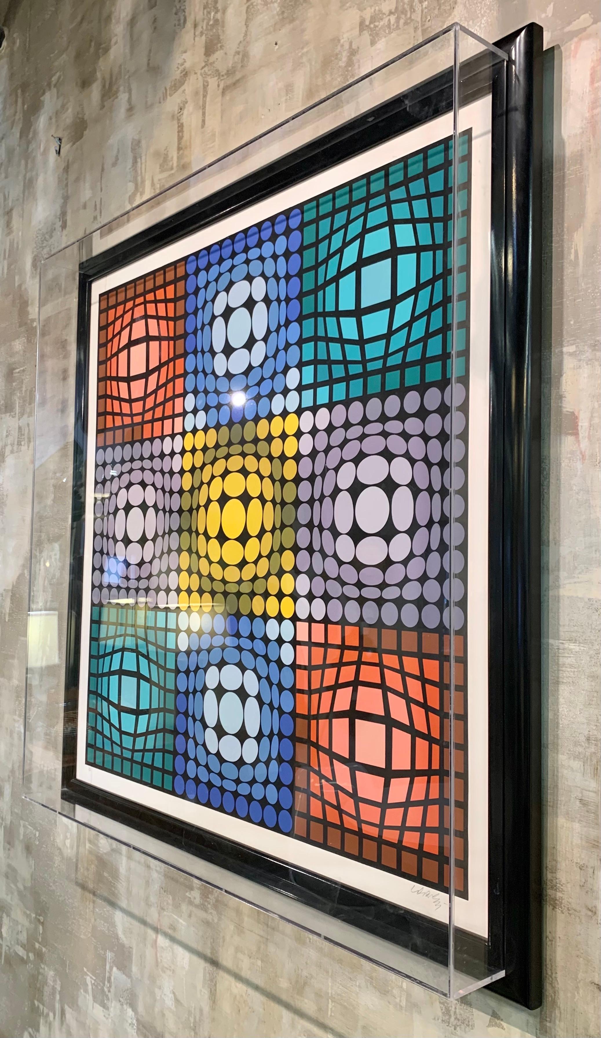 20th Century Victor Vasarely Signed and Numbered Serigraph in Lucite Box