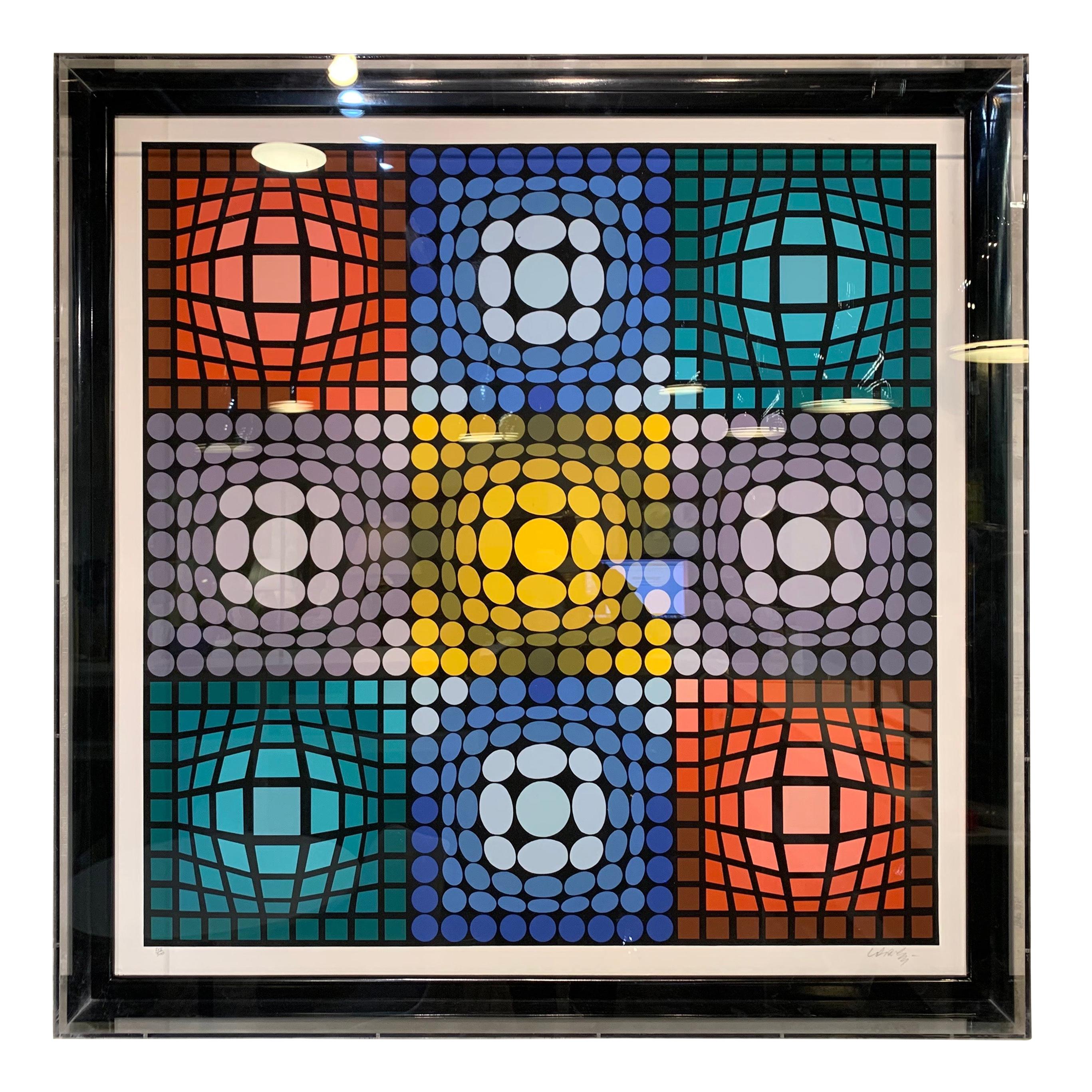 Victor Vasarely Signed and Numbered Serigraph in Lucite Box