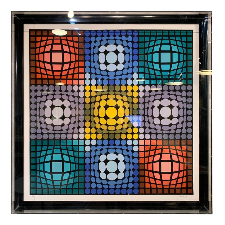 Victor Vasarely Signed and Numbered Serigraph in Lucite Box For Sale