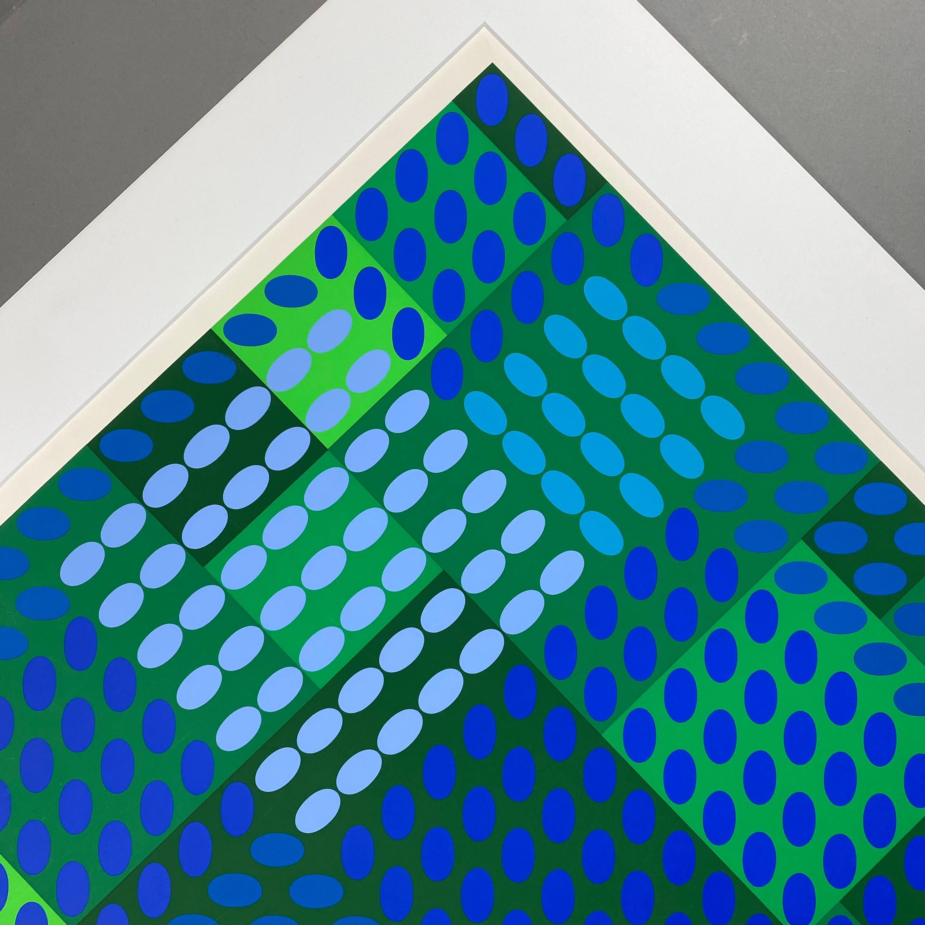 Victor Vasarely signiert Op Art Komposition in Blau und Grün im Angebot 3