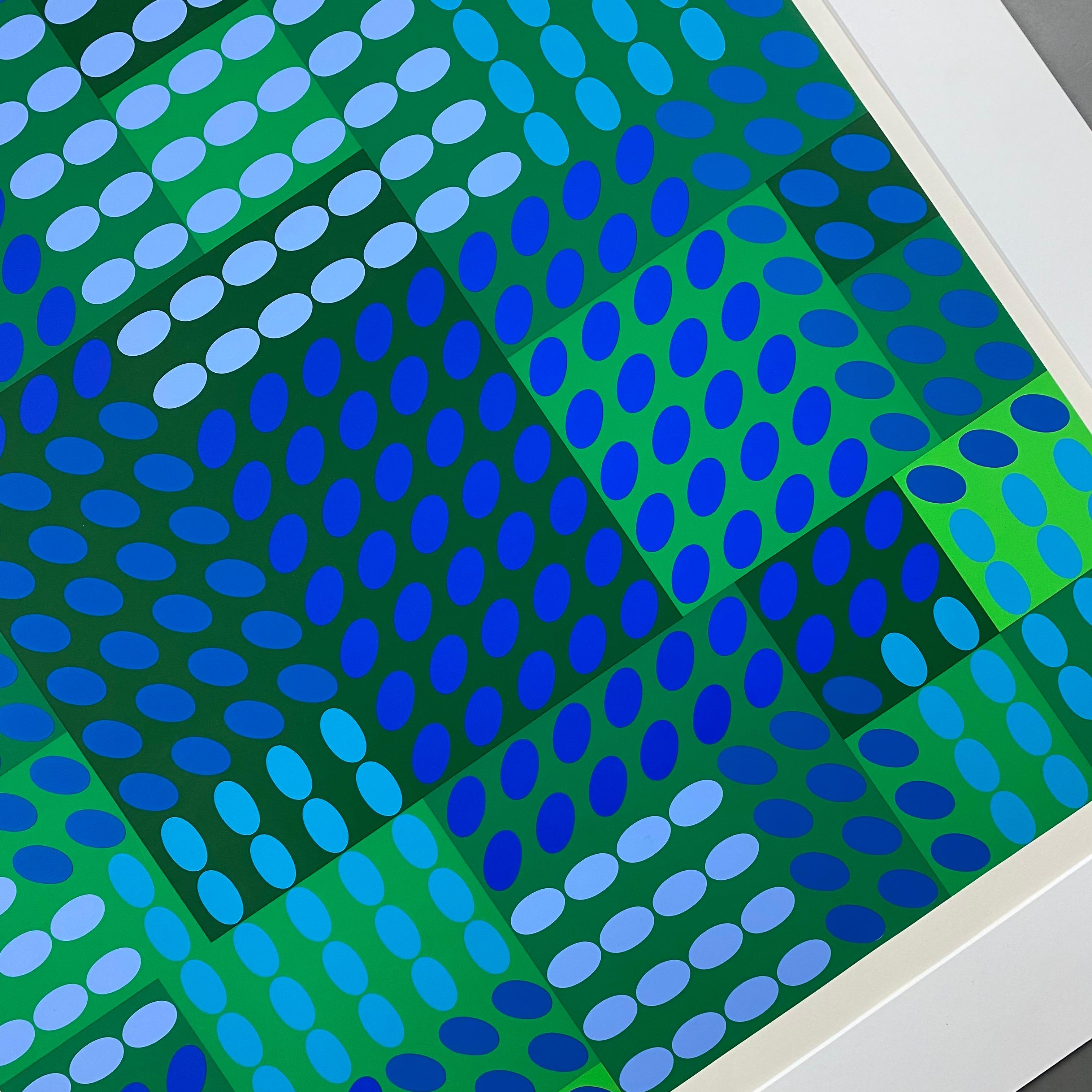 Victor Vasarely signiert Op Art Komposition in Blau und Grün im Angebot 4