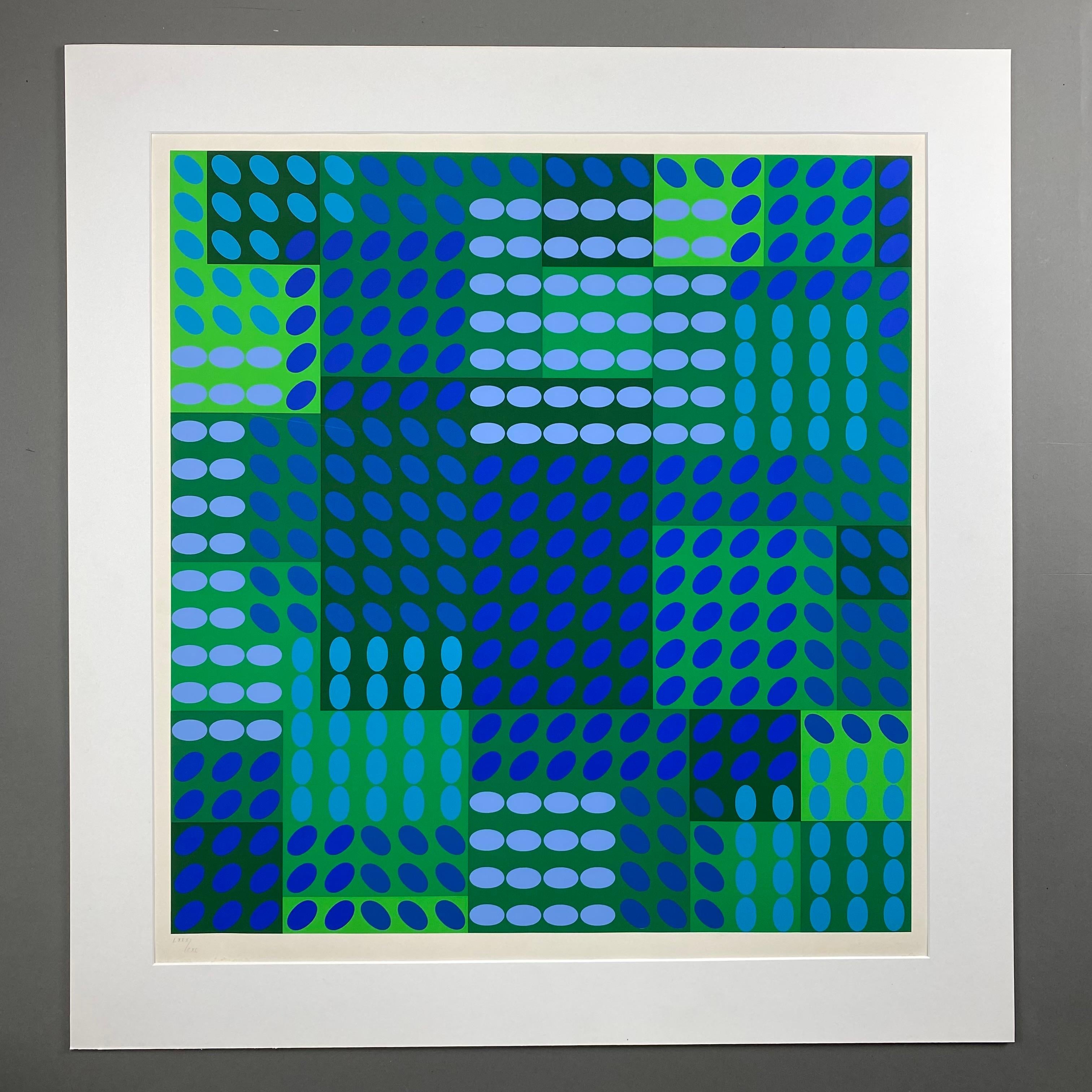 Victor Vasarely signiert Op Art Komposition in Blau und Grün im Angebot 5