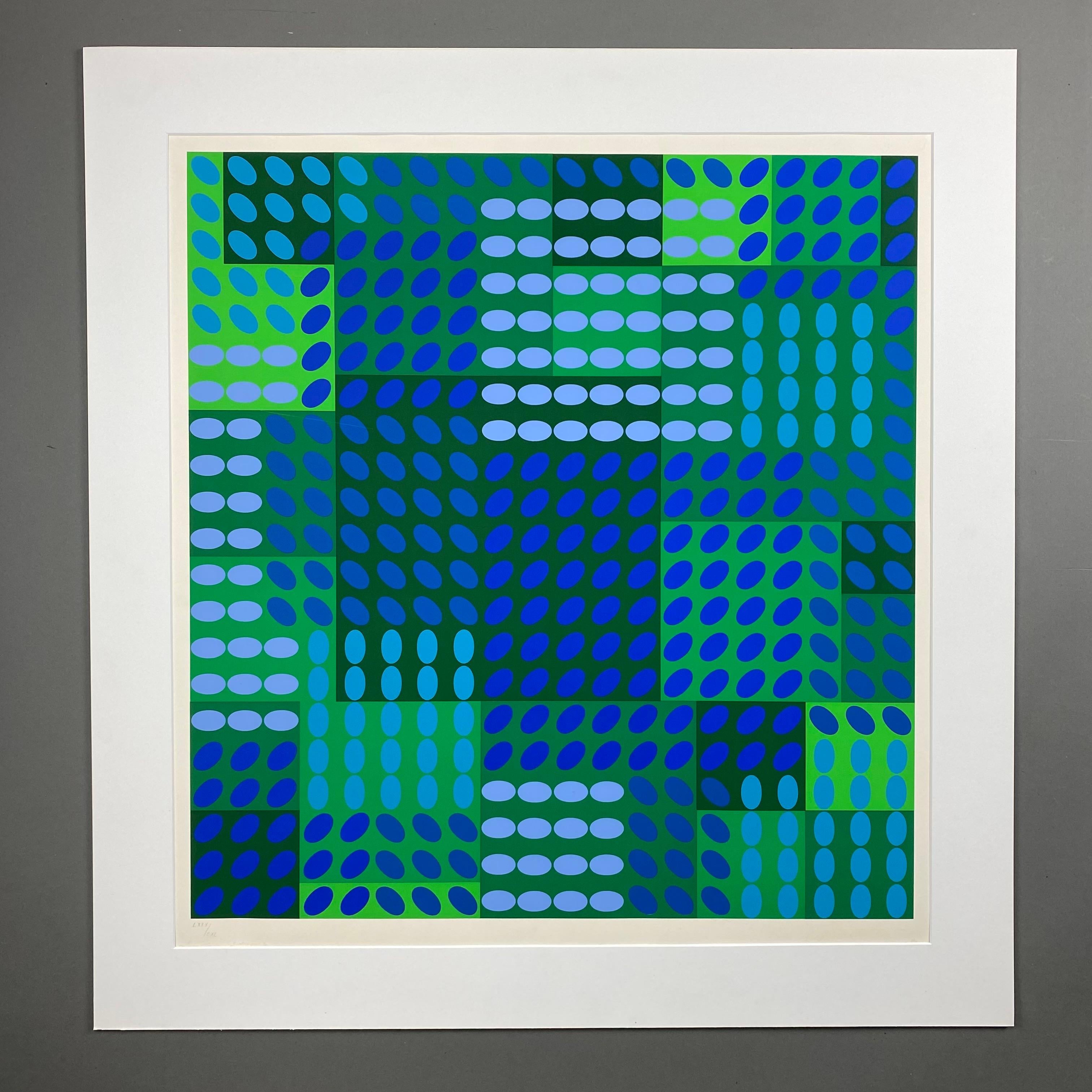 Victor Vasarely signiert Op Art Komposition in Blau und Grün im Angebot 8