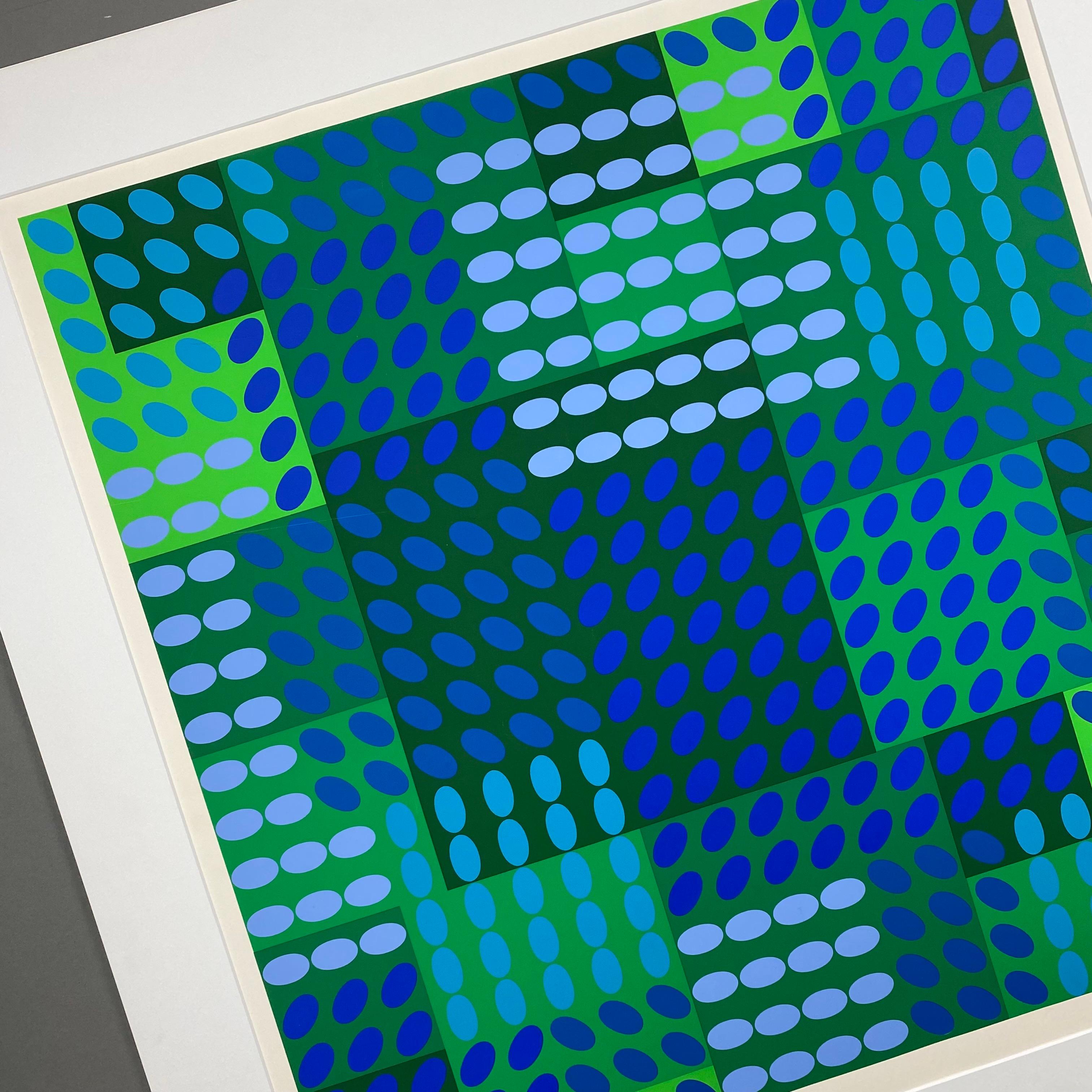 Victor Vasarely signiert Op Art Komposition in Blau und Grün im Angebot 6