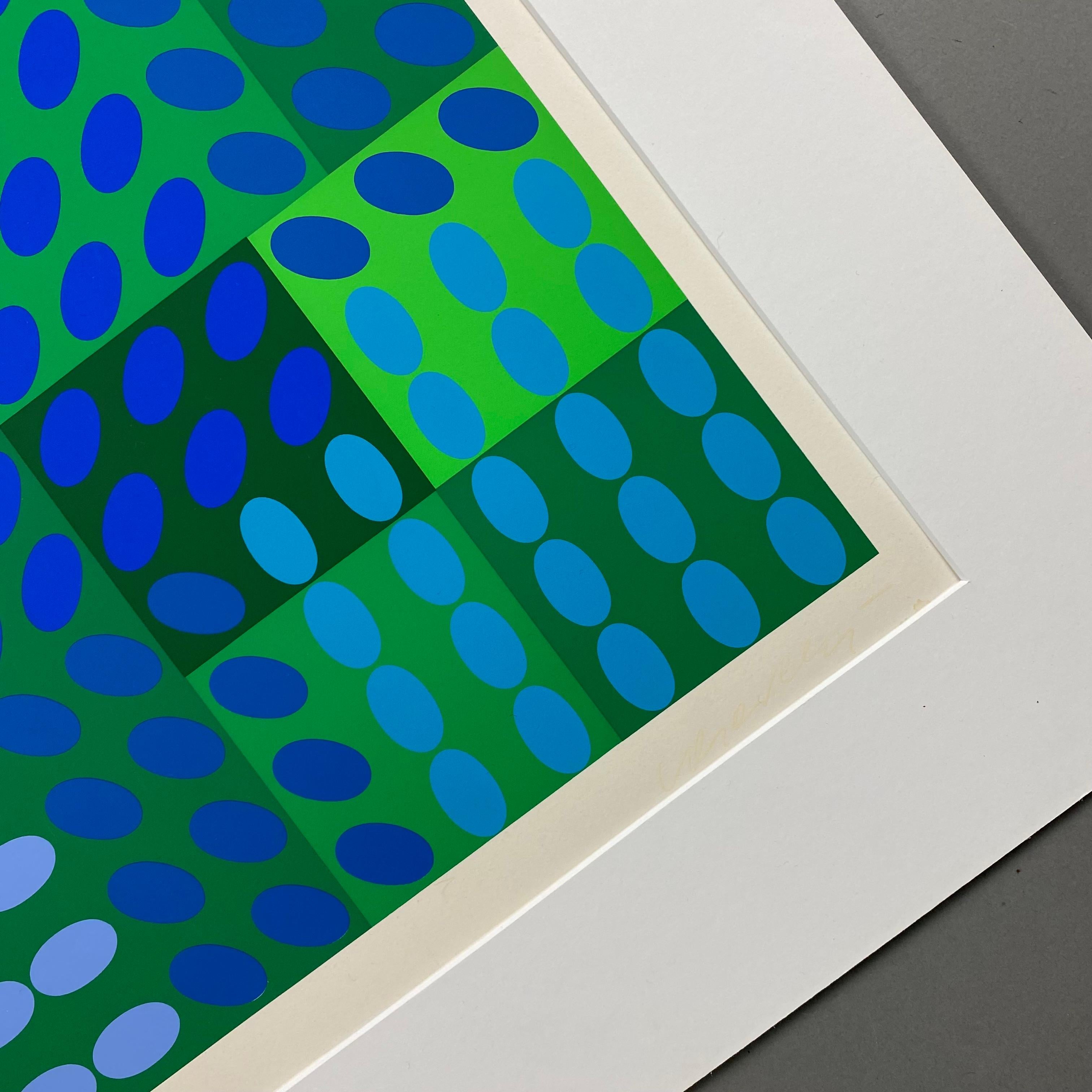 Victor Vasarely signiert Op Art Komposition in Blau und Grün im Angebot 7